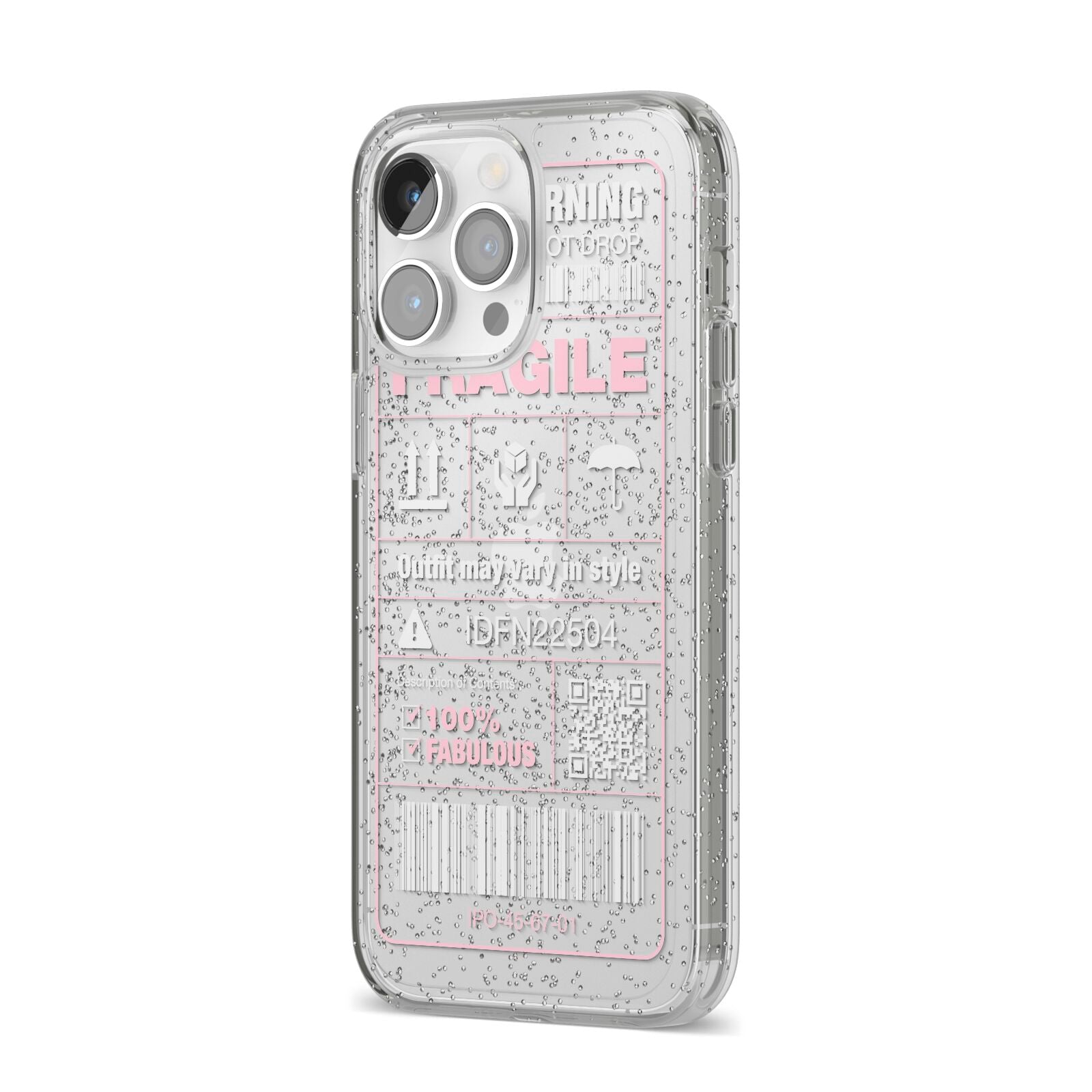 Courier Label iPhone 14 Pro Max Glitter Tough Case Silver Angled Image