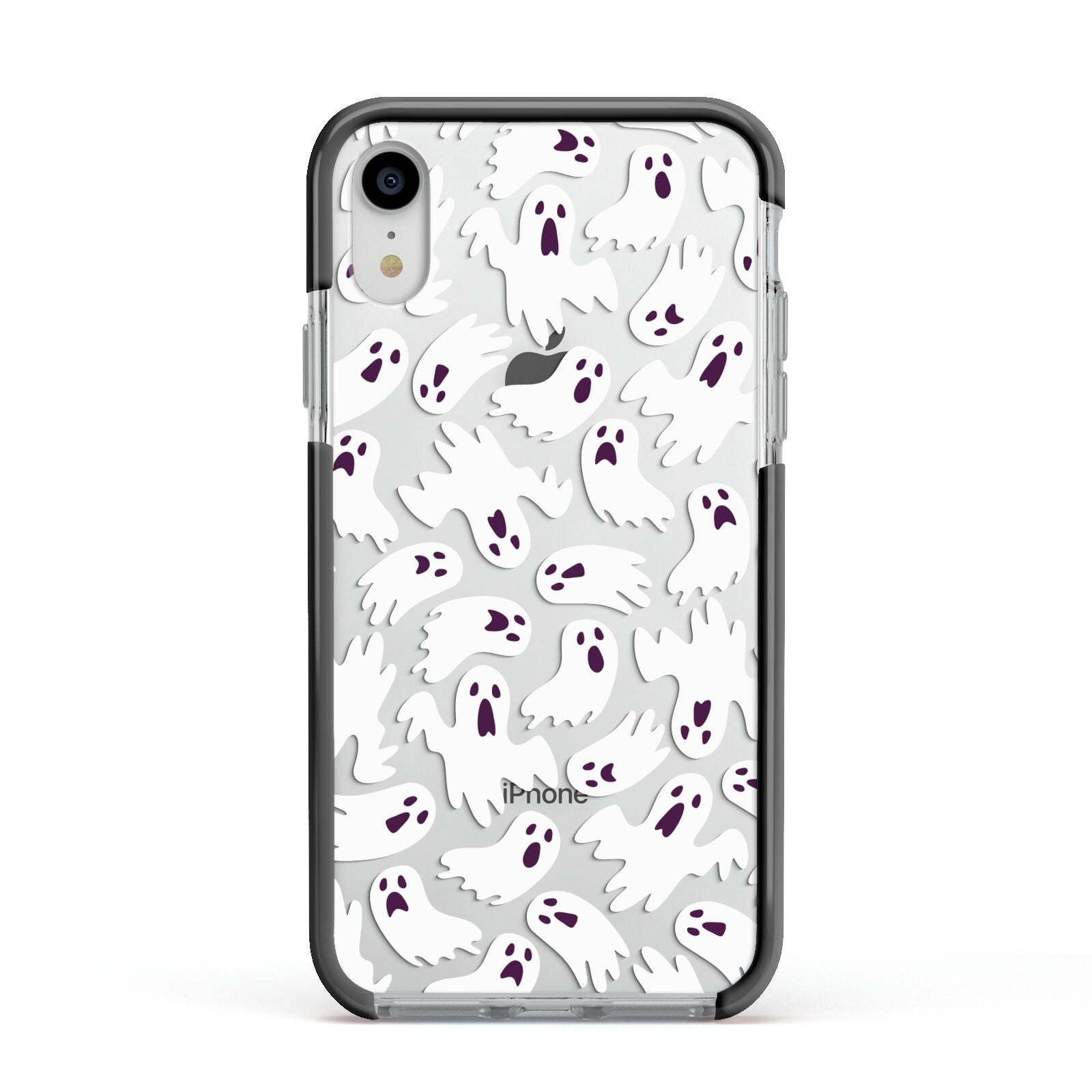 Crowd of Ghosts with Transparent Background Apple iPhone XR Impact Case Black Edge on Silver Phone