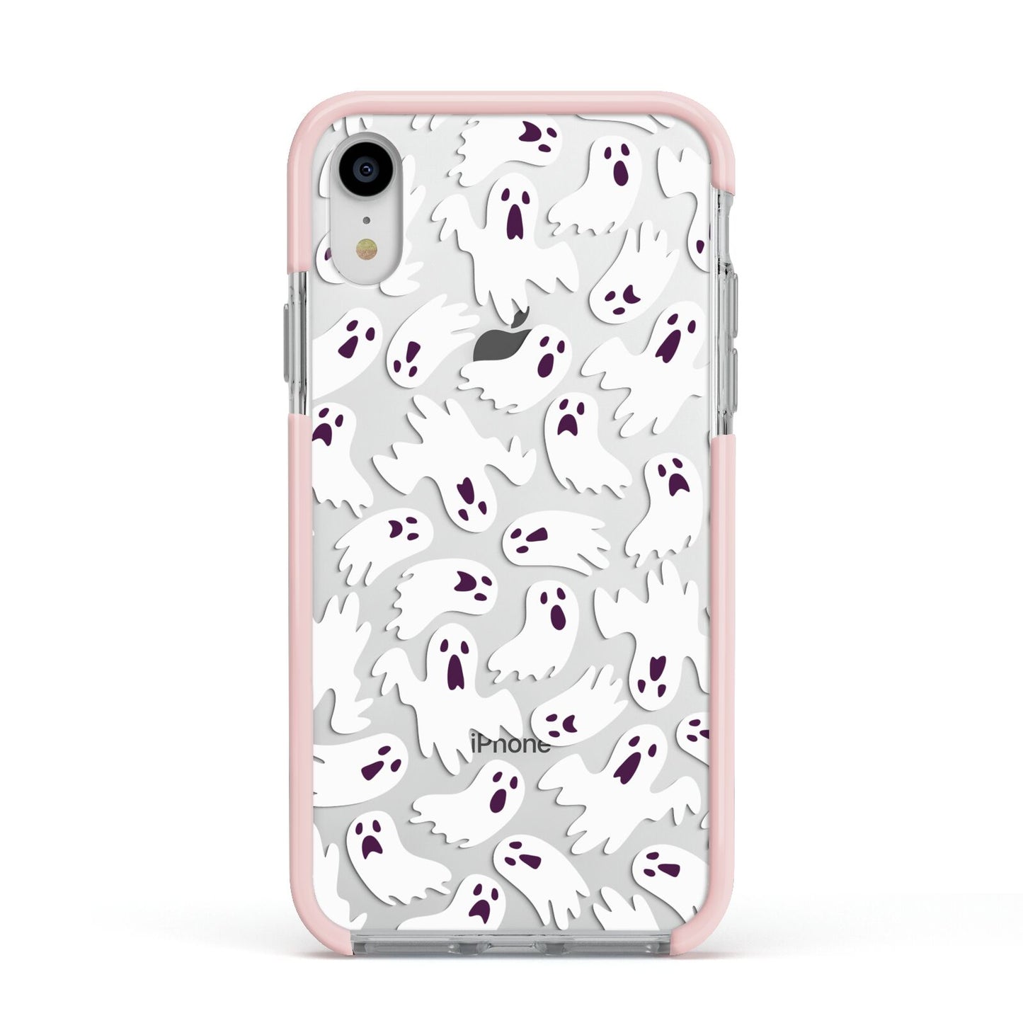 Crowd of Ghosts with Transparent Background Apple iPhone XR Impact Case Pink Edge on Silver Phone