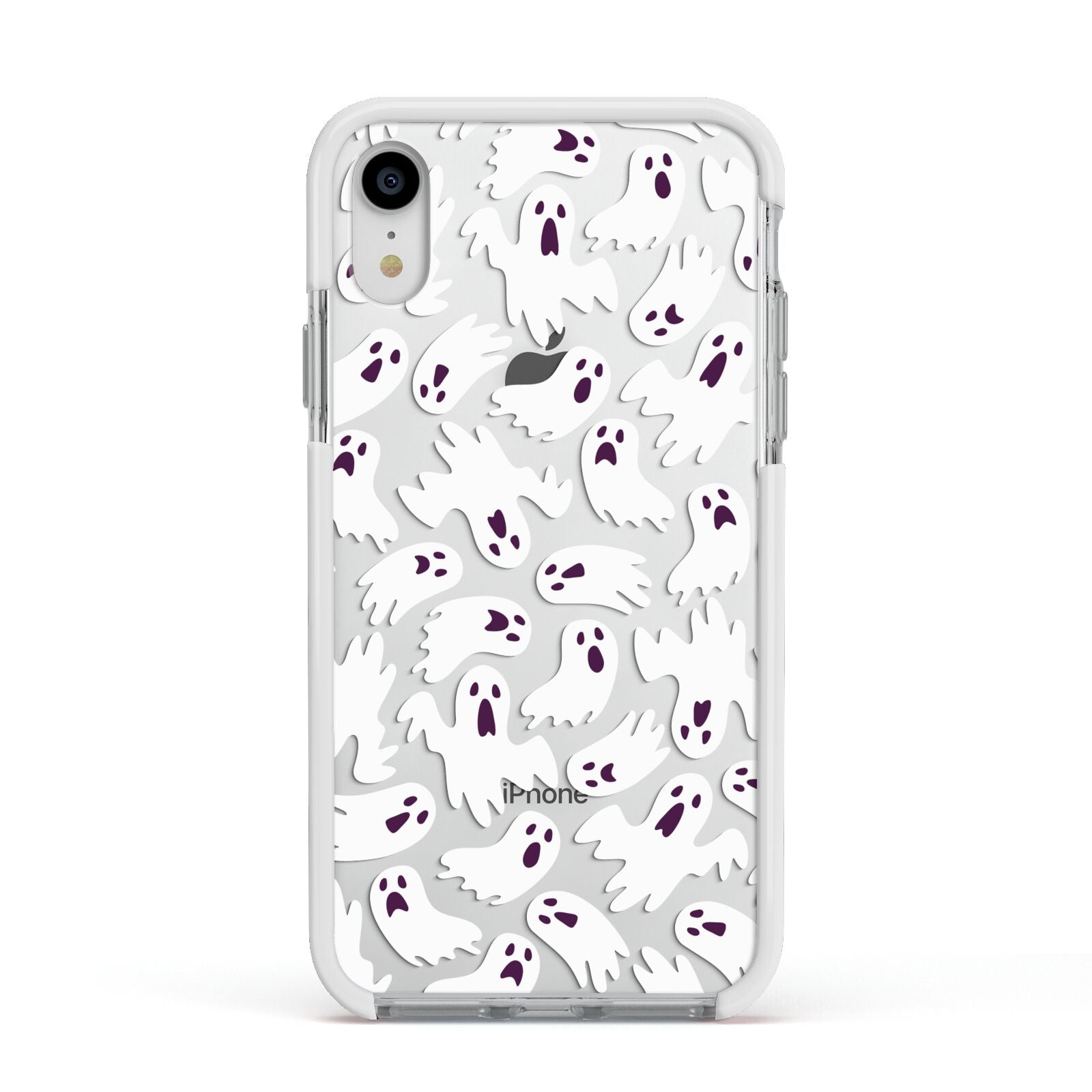 Crowd of Ghosts with Transparent Background Apple iPhone XR Impact Case White Edge on Silver Phone