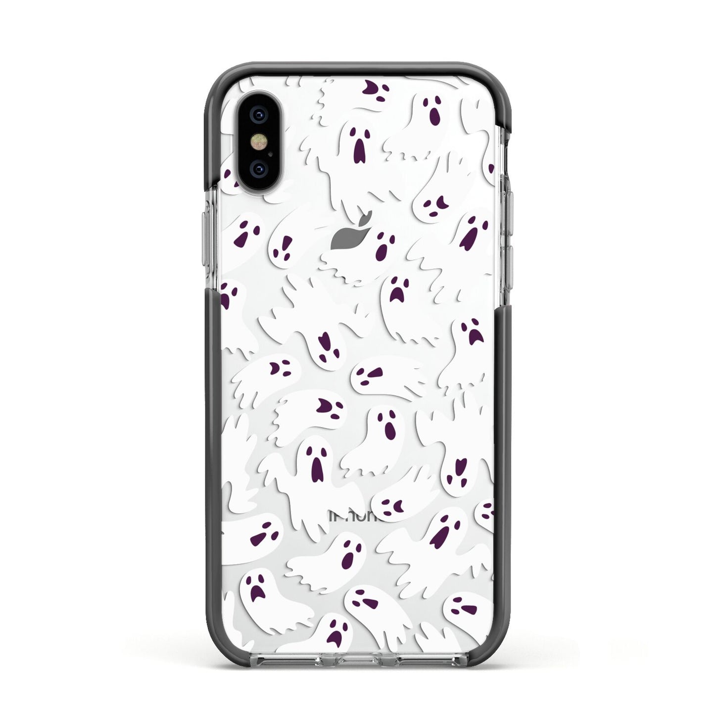 Crowd of Ghosts with Transparent Background Apple iPhone Xs Impact Case Black Edge on Silver Phone