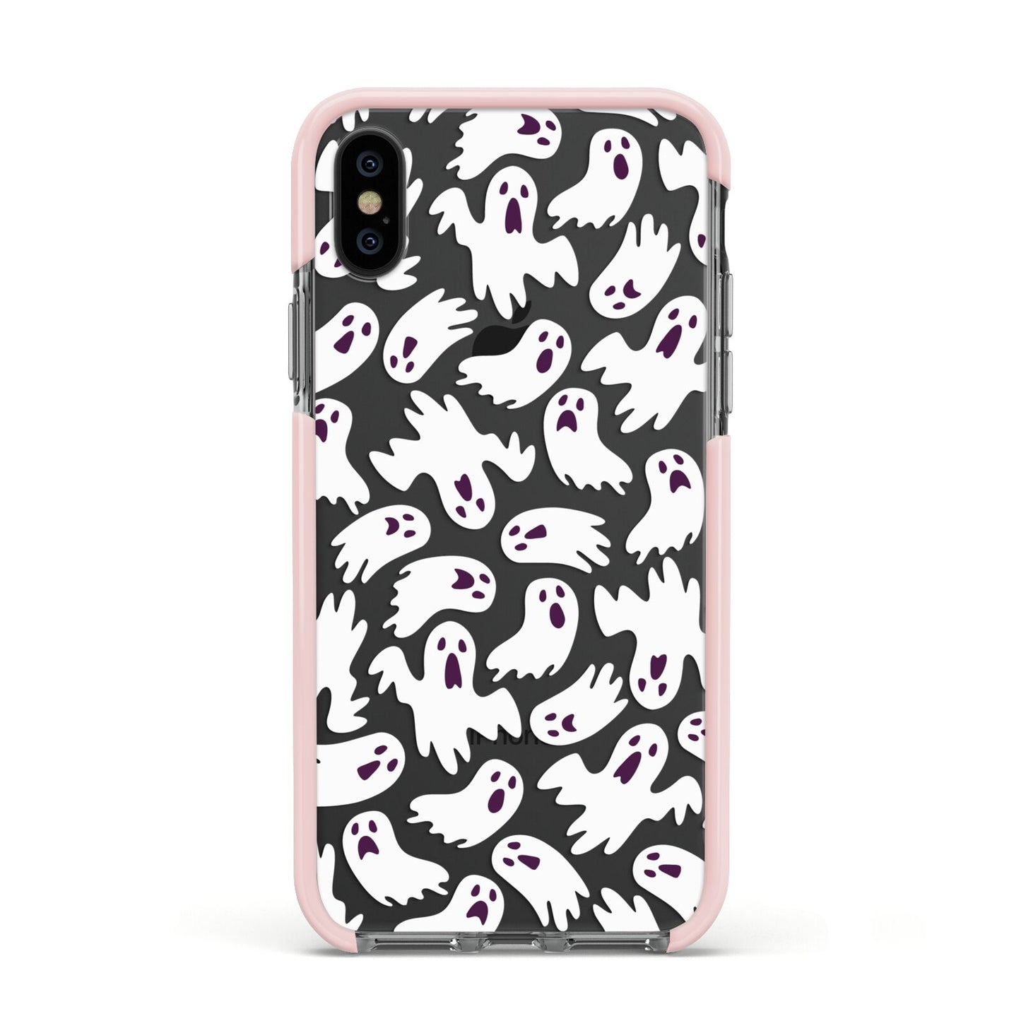 Crowd of Ghosts with Transparent Background Apple iPhone Xs Impact Case Pink Edge on Black Phone