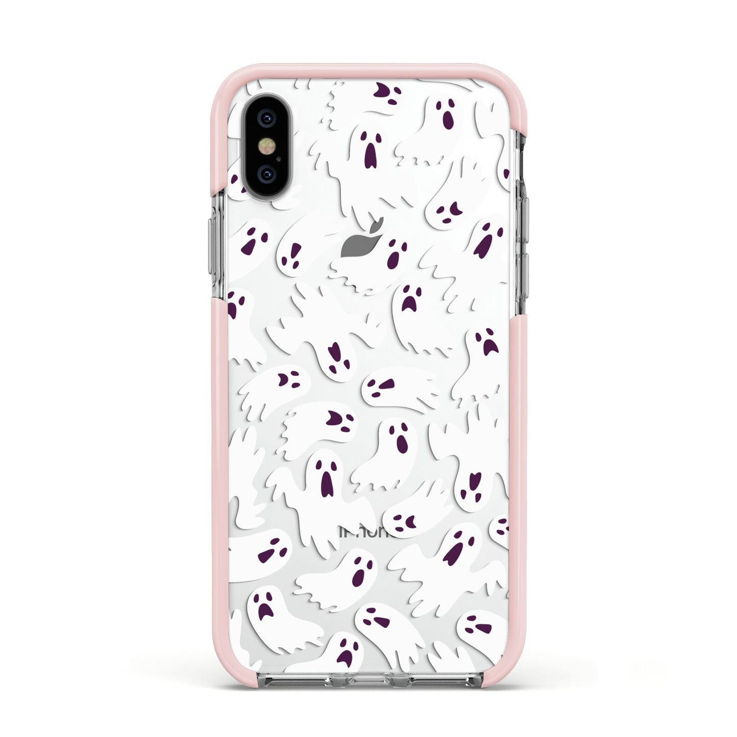 Crowd of Ghosts with Transparent Background Apple iPhone Xs Impact Case Pink Edge on Silver Phone