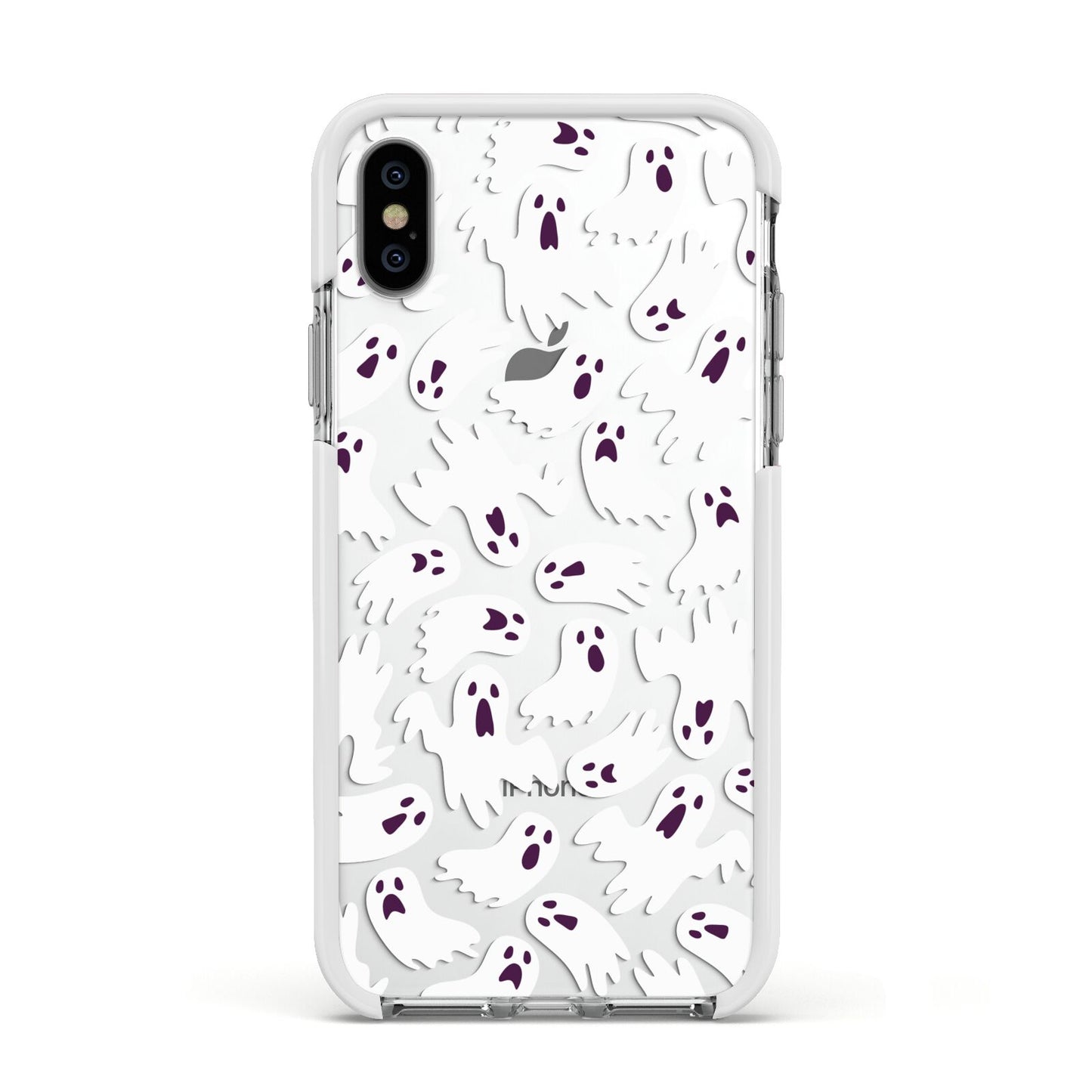 Crowd of Ghosts with Transparent Background Apple iPhone Xs Impact Case White Edge on Silver Phone