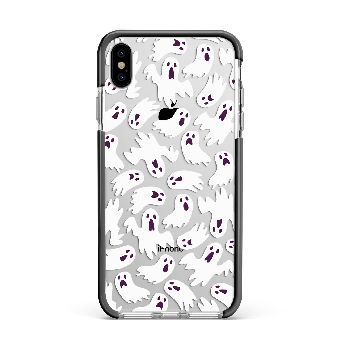 Crowd of Ghosts with Transparent Background Apple iPhone Xs Max Impact Case Black Edge on Silver Phone