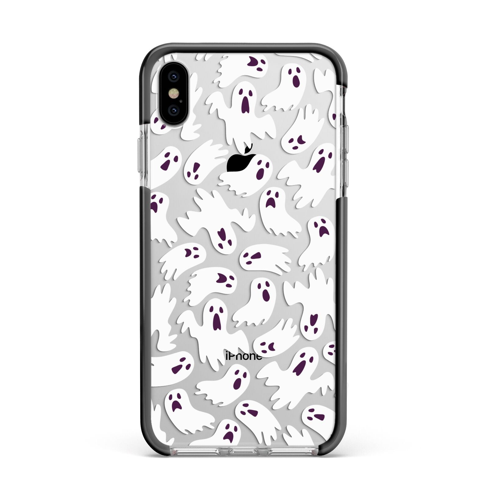 Crowd of Ghosts with Transparent Background Apple iPhone Xs Max Impact Case Black Edge on Silver Phone