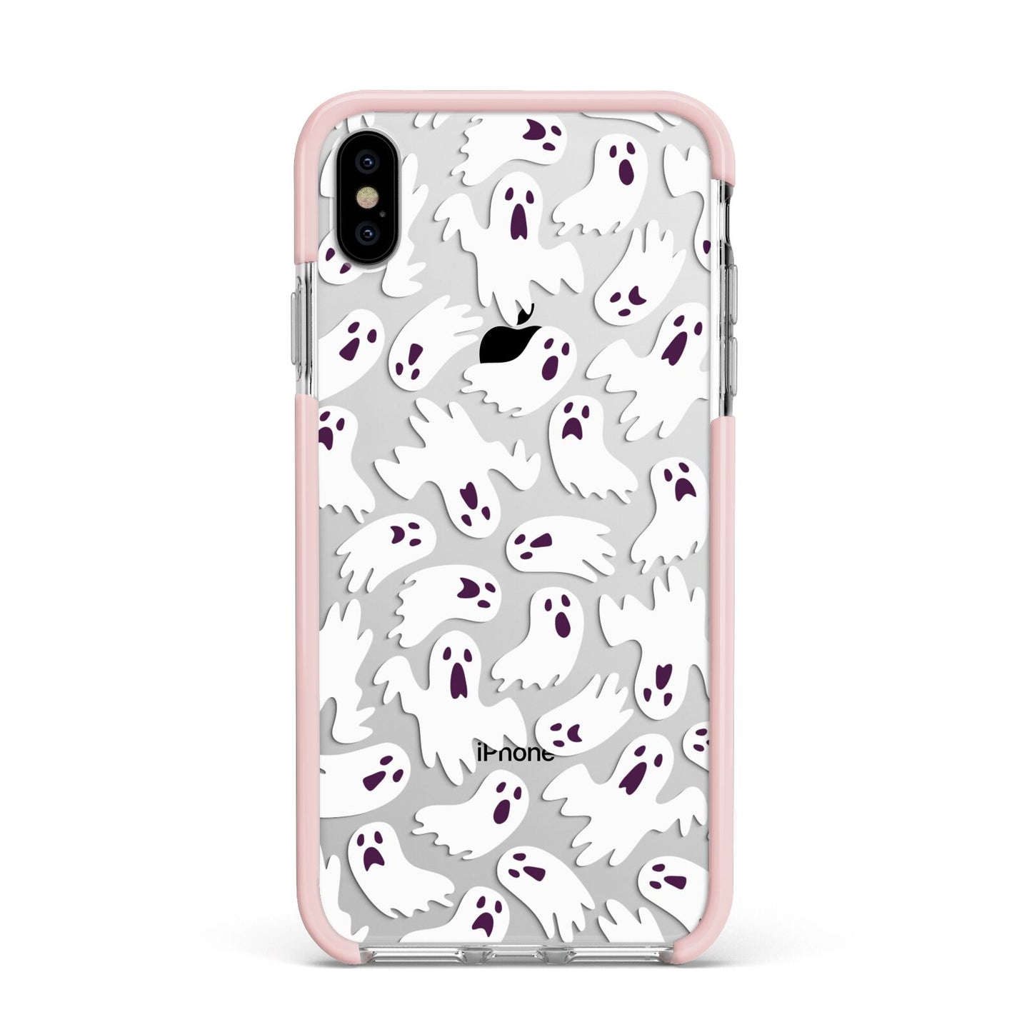 Crowd of Ghosts with Transparent Background Apple iPhone Xs Max Impact Case Pink Edge on Silver Phone