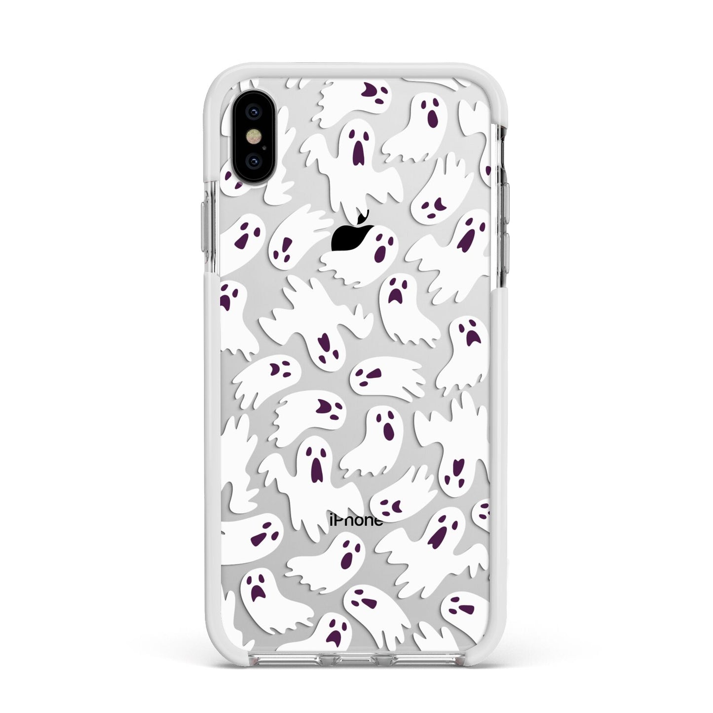 Crowd of Ghosts with Transparent Background Apple iPhone Xs Max Impact Case White Edge on Silver Phone