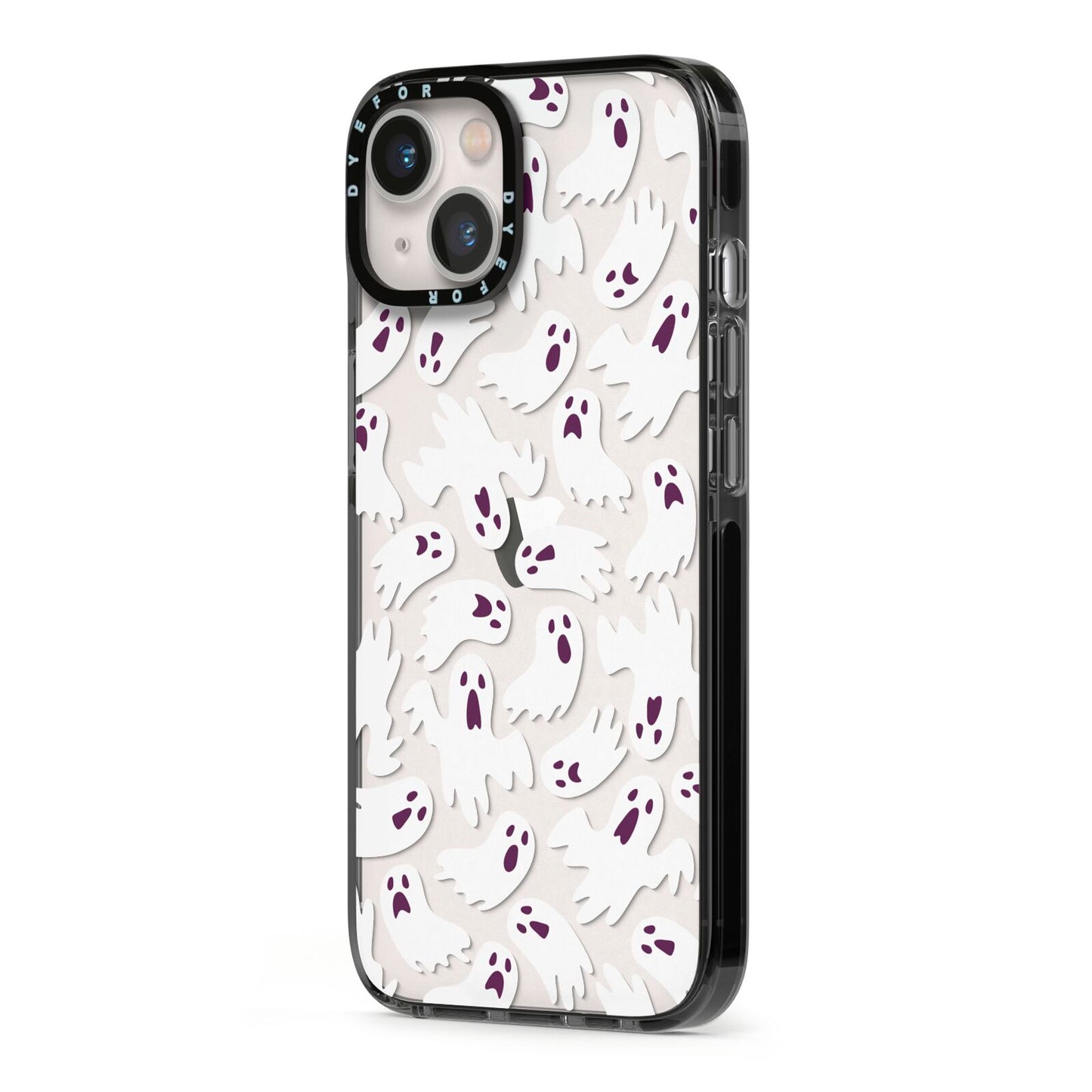 Crowd of Ghosts with Transparent Background iPhone 13 Black Impact Case Side Angle on Silver phone