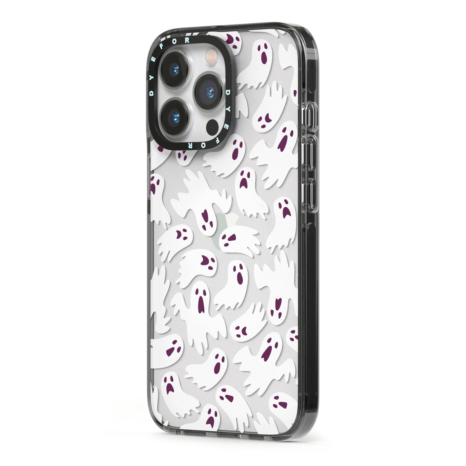 Crowd of Ghosts with Transparent Background iPhone 13 Pro Black Impact Case Side Angle on Silver phone