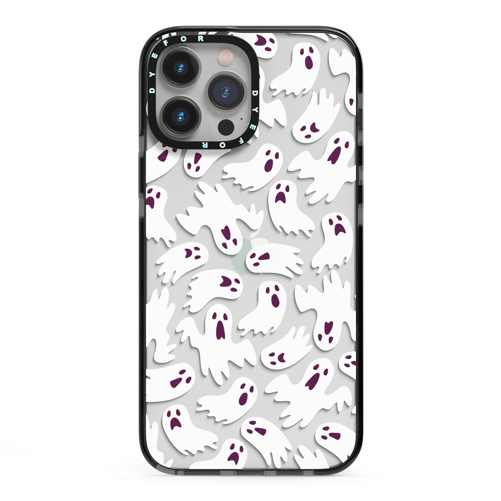 Crowd of Ghosts with Transparent Background iPhone 13 Pro Max Black Impact Case on Silver phone