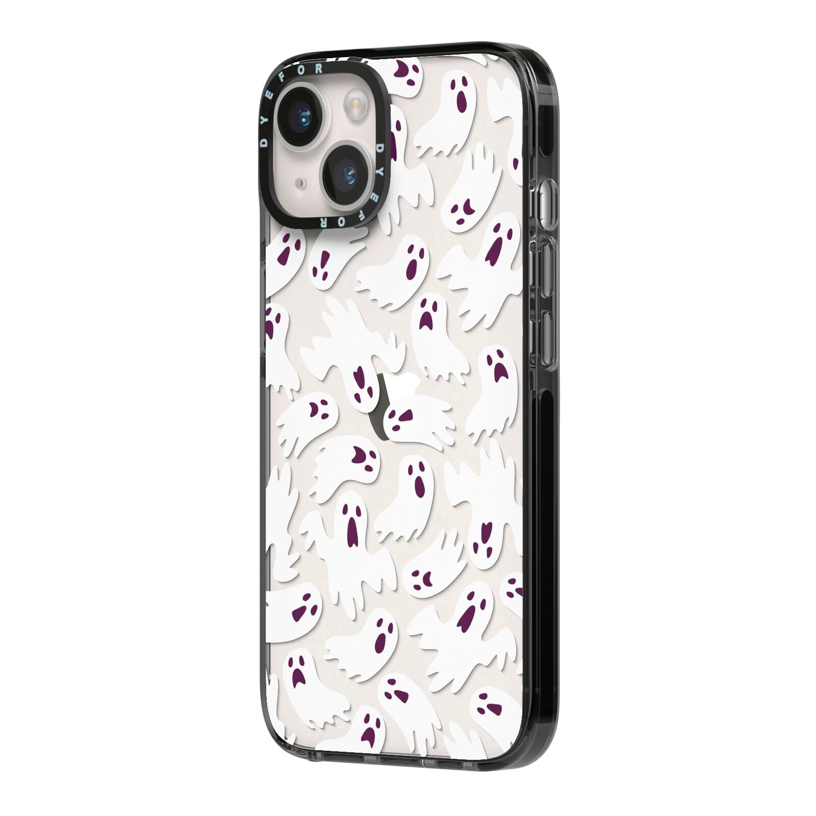 Crowd of Ghosts with Transparent Background iPhone 14 Black Impact Case Side Angle on Silver phone