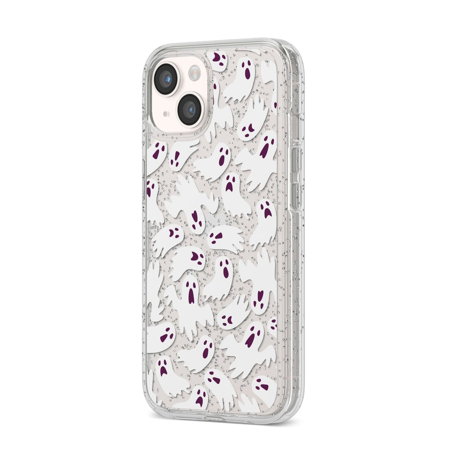 Crowd of Ghosts with Transparent Background iPhone 14 Glitter Tough Case Starlight Angled Image