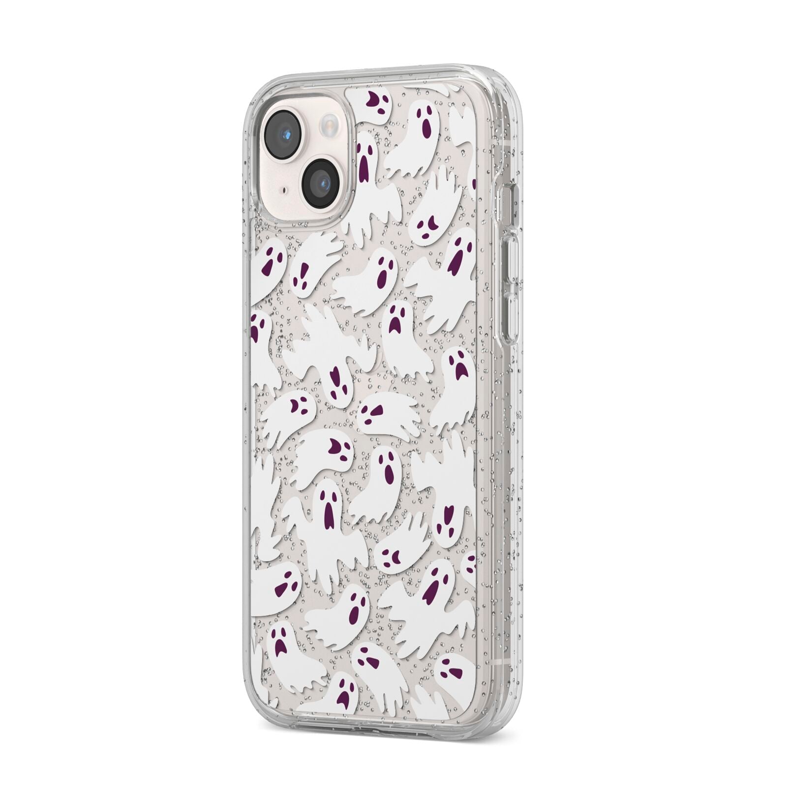 Crowd of Ghosts with Transparent Background iPhone 14 Plus Glitter Tough Case Starlight Angled Image