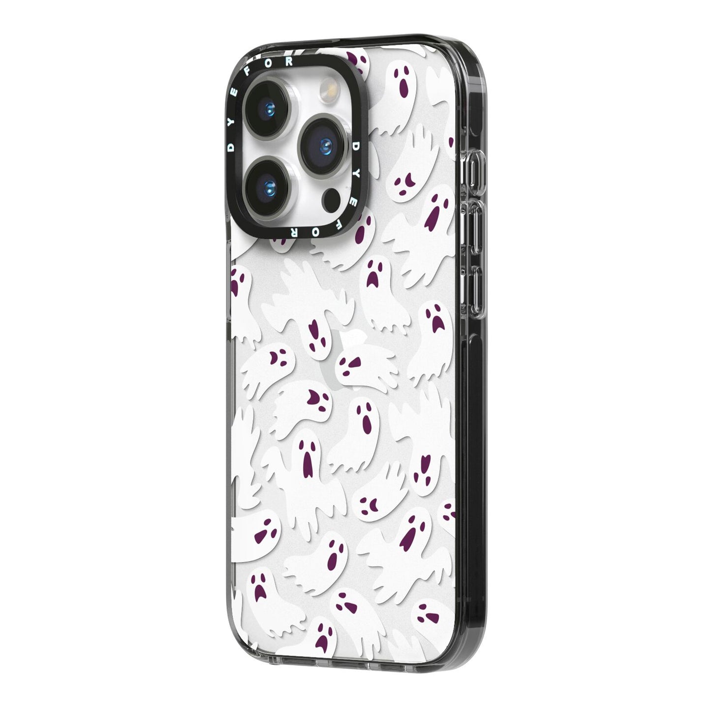 Crowd of Ghosts with Transparent Background iPhone 14 Pro Black Impact Case Side Angle on Silver phone