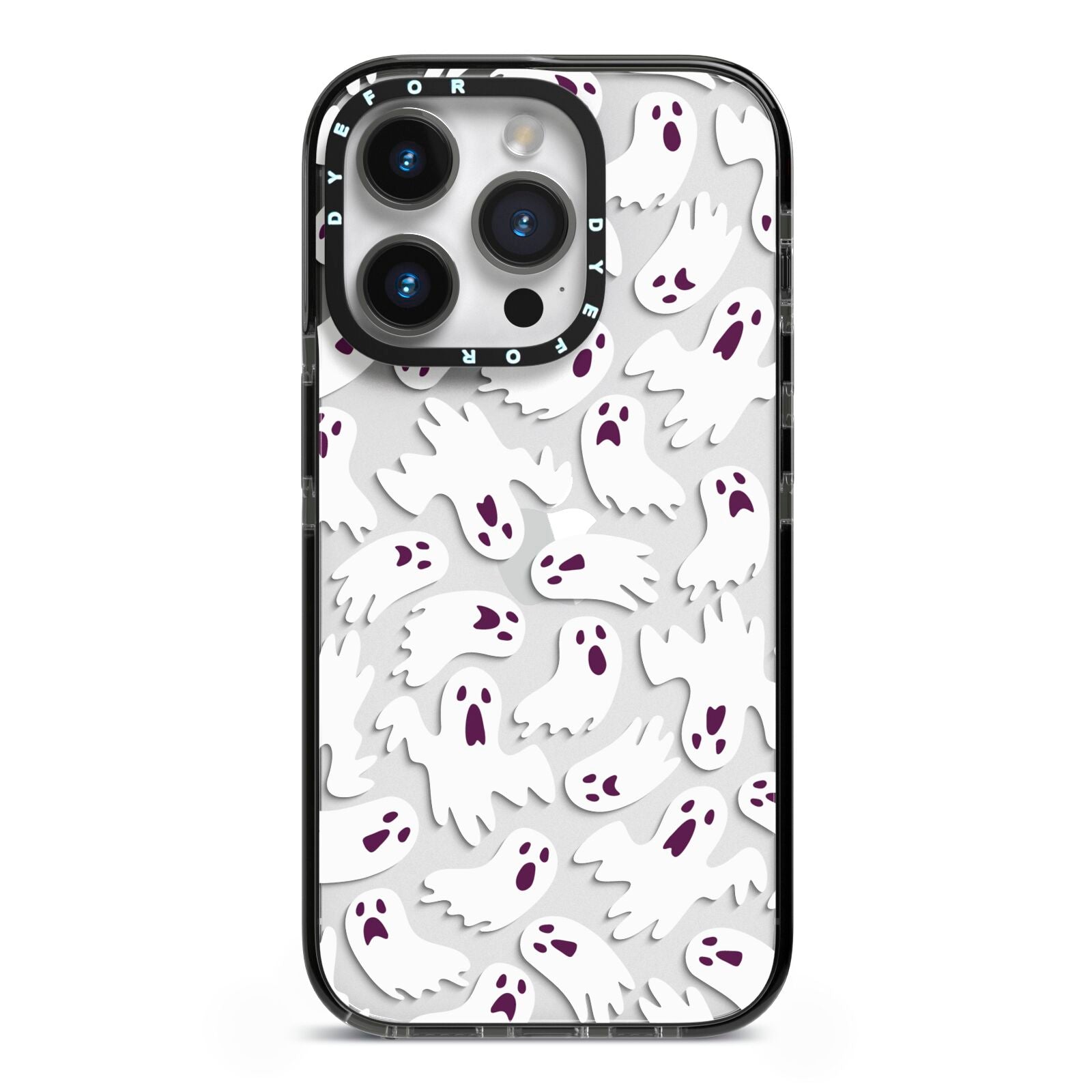 Crowd of Ghosts with Transparent Background iPhone 14 Pro Black Impact Case on Silver phone