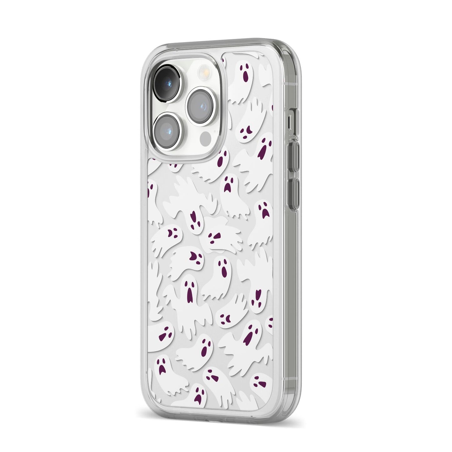 Crowd of Ghosts with Transparent Background iPhone 14 Pro Clear Tough Case Silver Angled Image