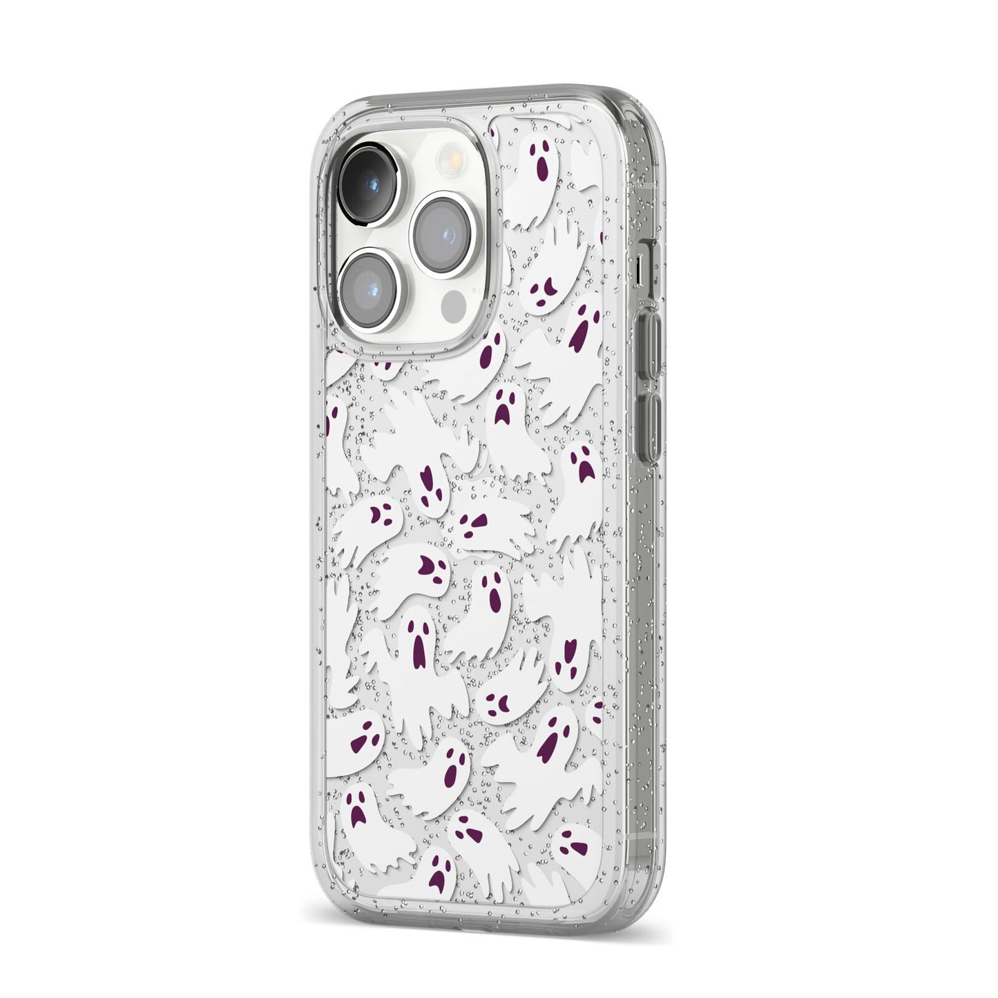 Crowd of Ghosts with Transparent Background iPhone 14 Pro Glitter Tough Case Silver Angled Image