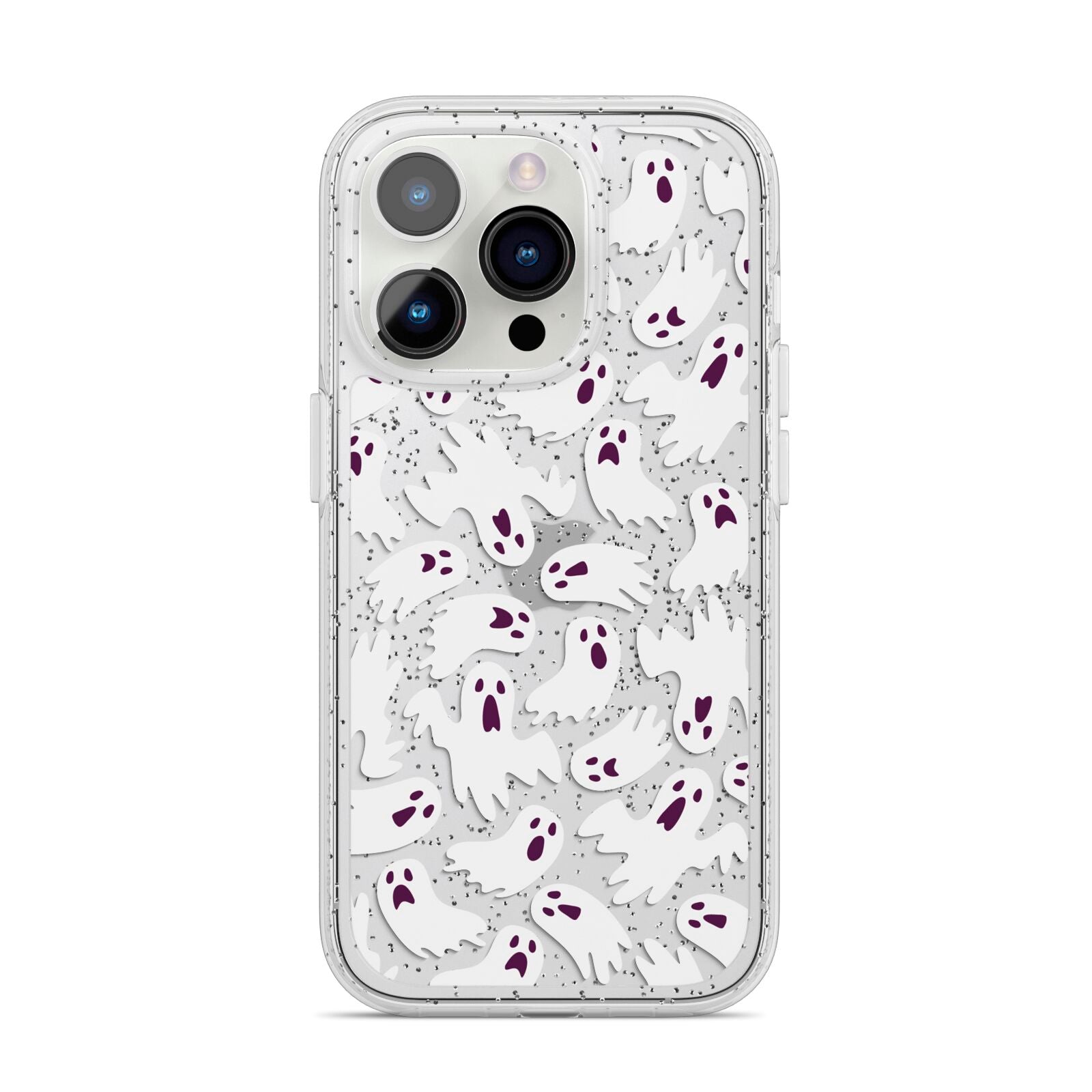 Crowd of Ghosts with Transparent Background iPhone 14 Pro Glitter Tough Case Silver