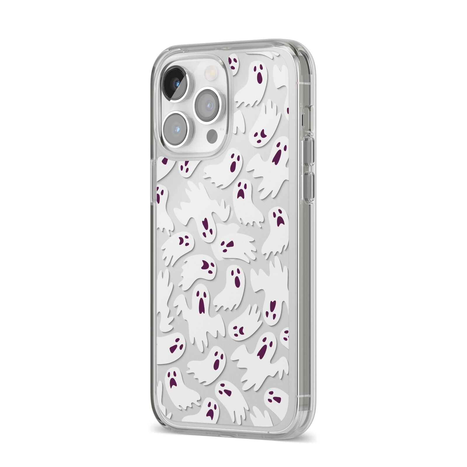 Crowd of Ghosts with Transparent Background iPhone 14 Pro Max Clear Tough Case Silver Angled Image