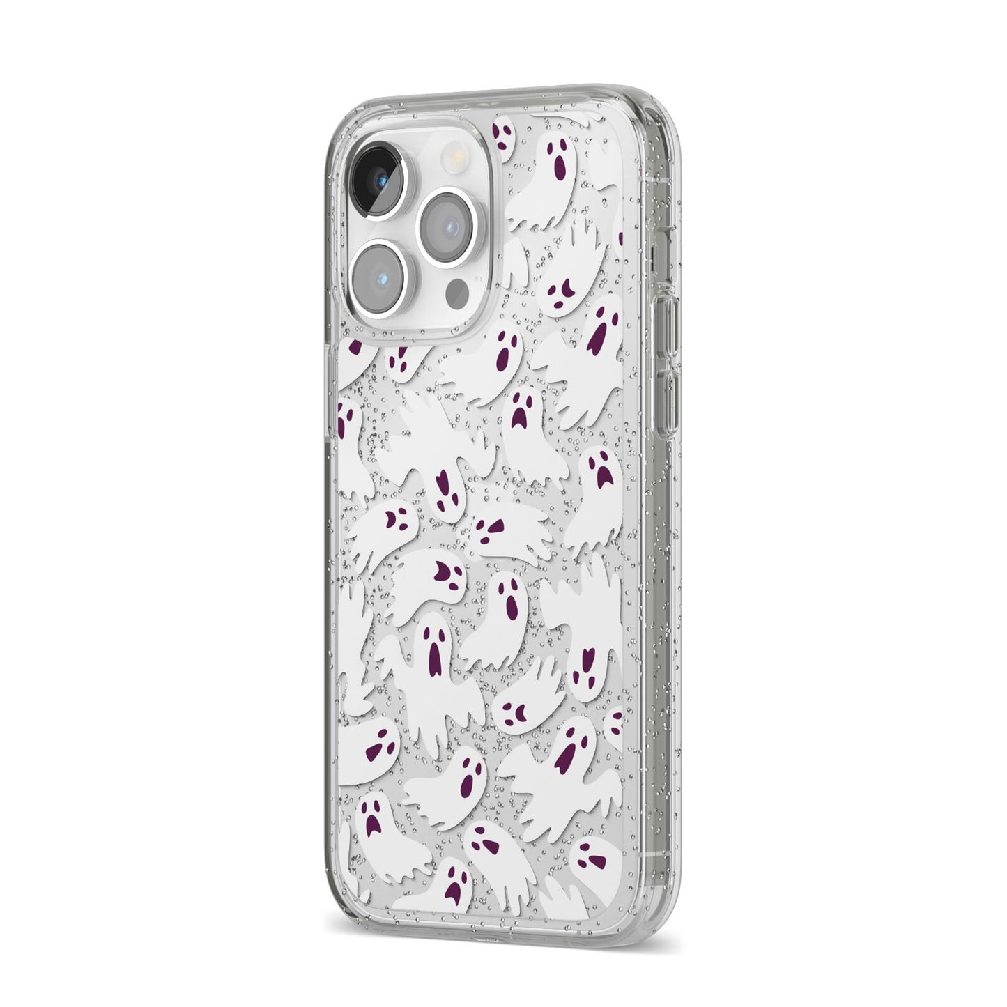 Crowd of Ghosts with Transparent Background iPhone 14 Pro Max Glitter Tough Case Silver Angled Image