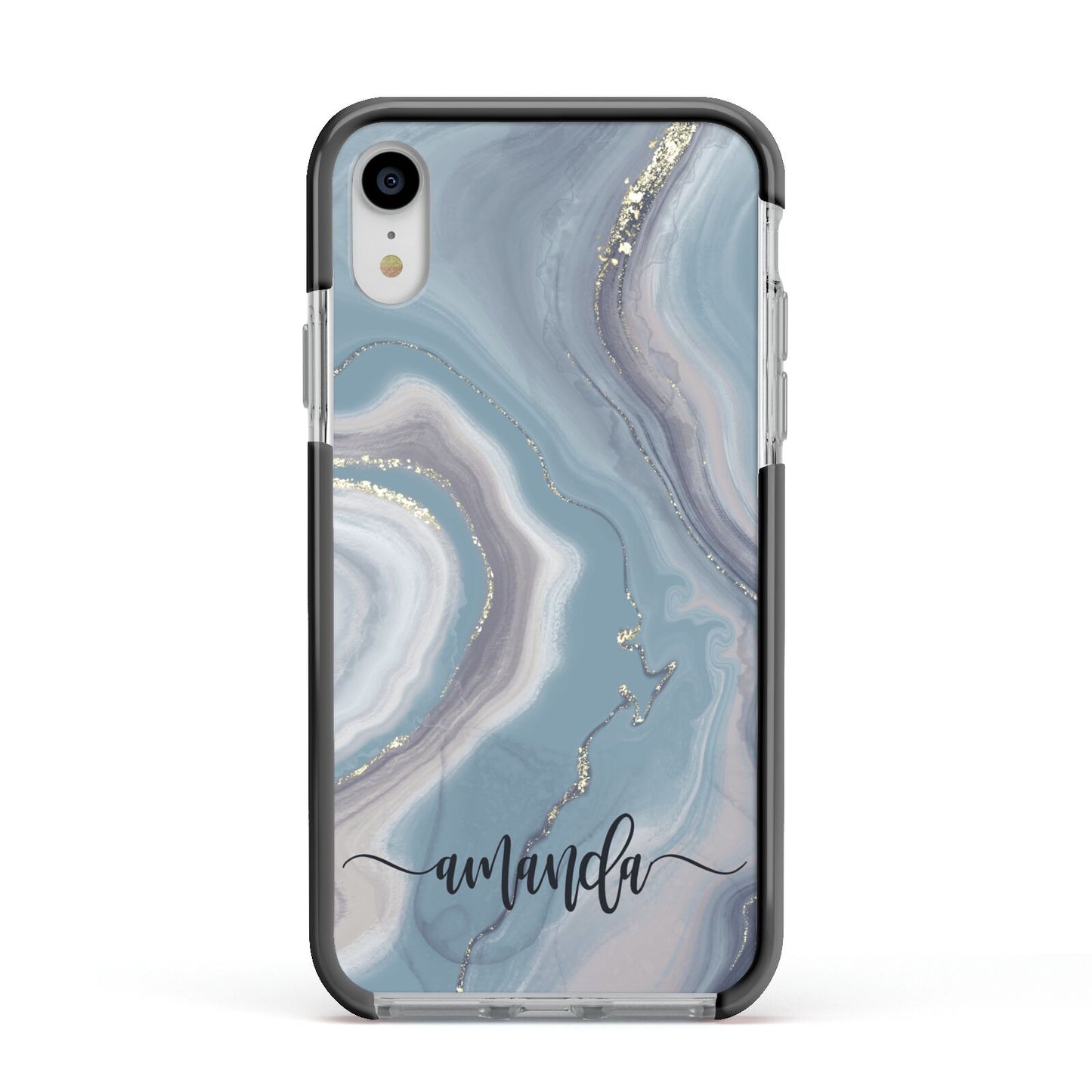 Custom Agate Apple iPhone XR Impact Case Black Edge on Silver Phone