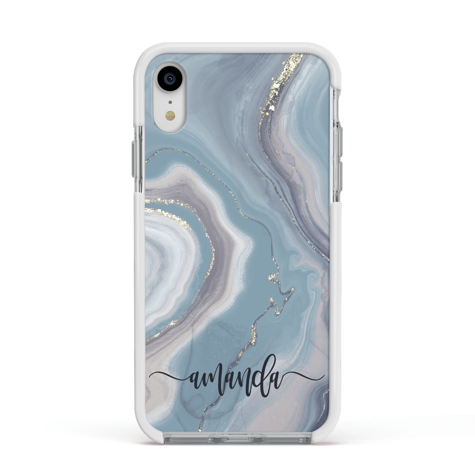 Custom Agate Apple iPhone XR Impact Case White Edge on Silver Phone