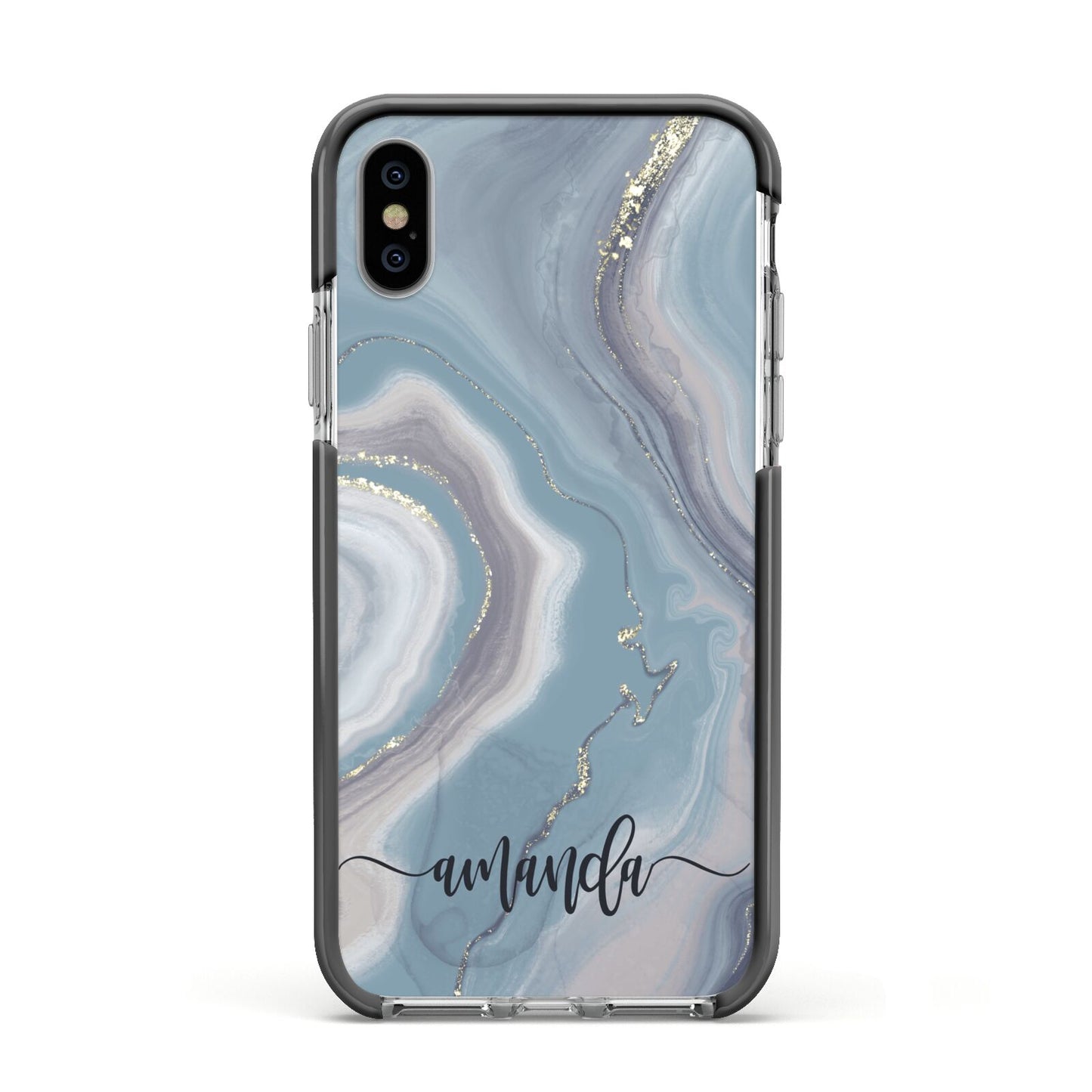 Custom Agate Apple iPhone Xs Impact Case Black Edge on Silver Phone