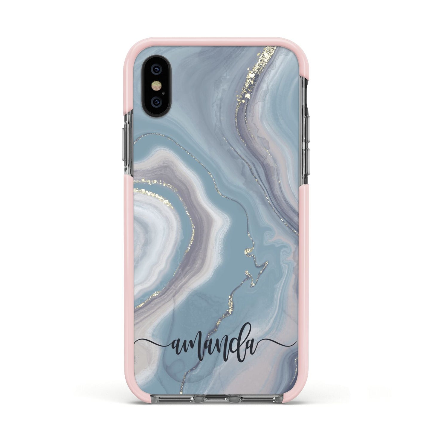 Custom Agate Apple iPhone Xs Impact Case Pink Edge on Black Phone