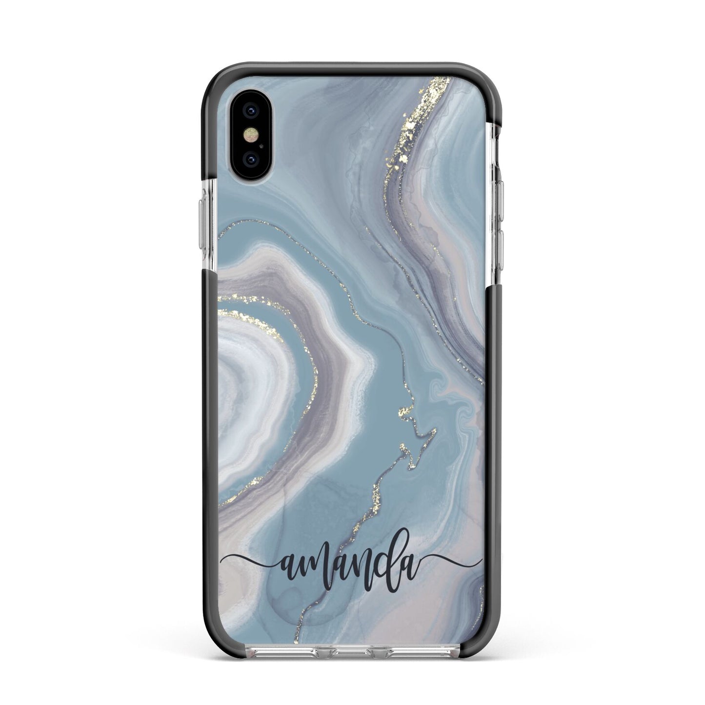 Custom Agate Apple iPhone Xs Max Impact Case Black Edge on Silver Phone