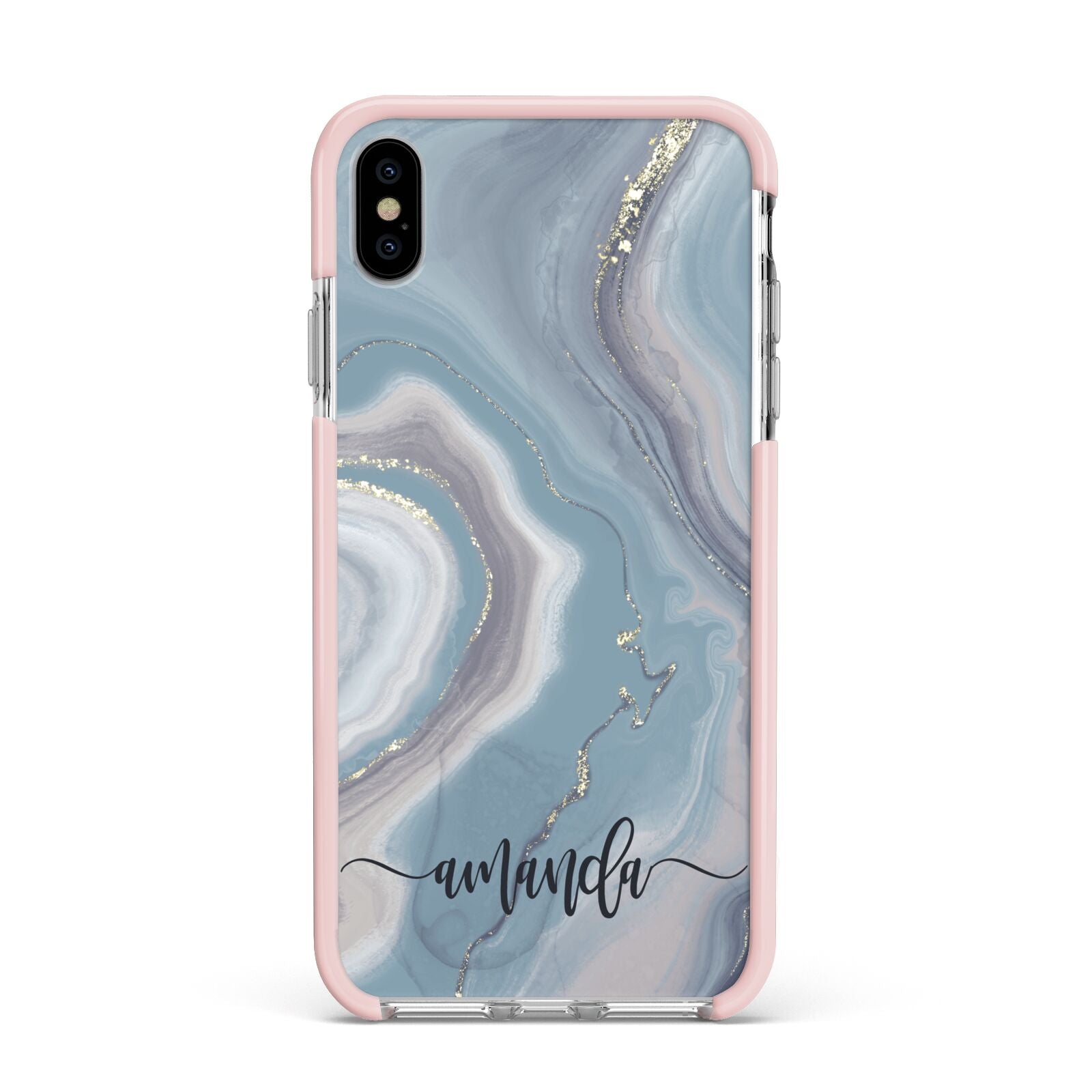 Custom Agate Apple iPhone Xs Max Impact Case Pink Edge on Silver Phone