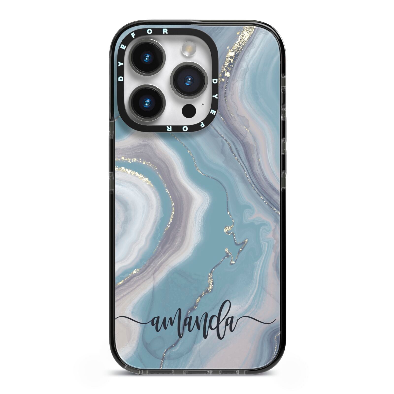 Custom Agate iPhone 14 Pro Black Impact Case on Silver phone