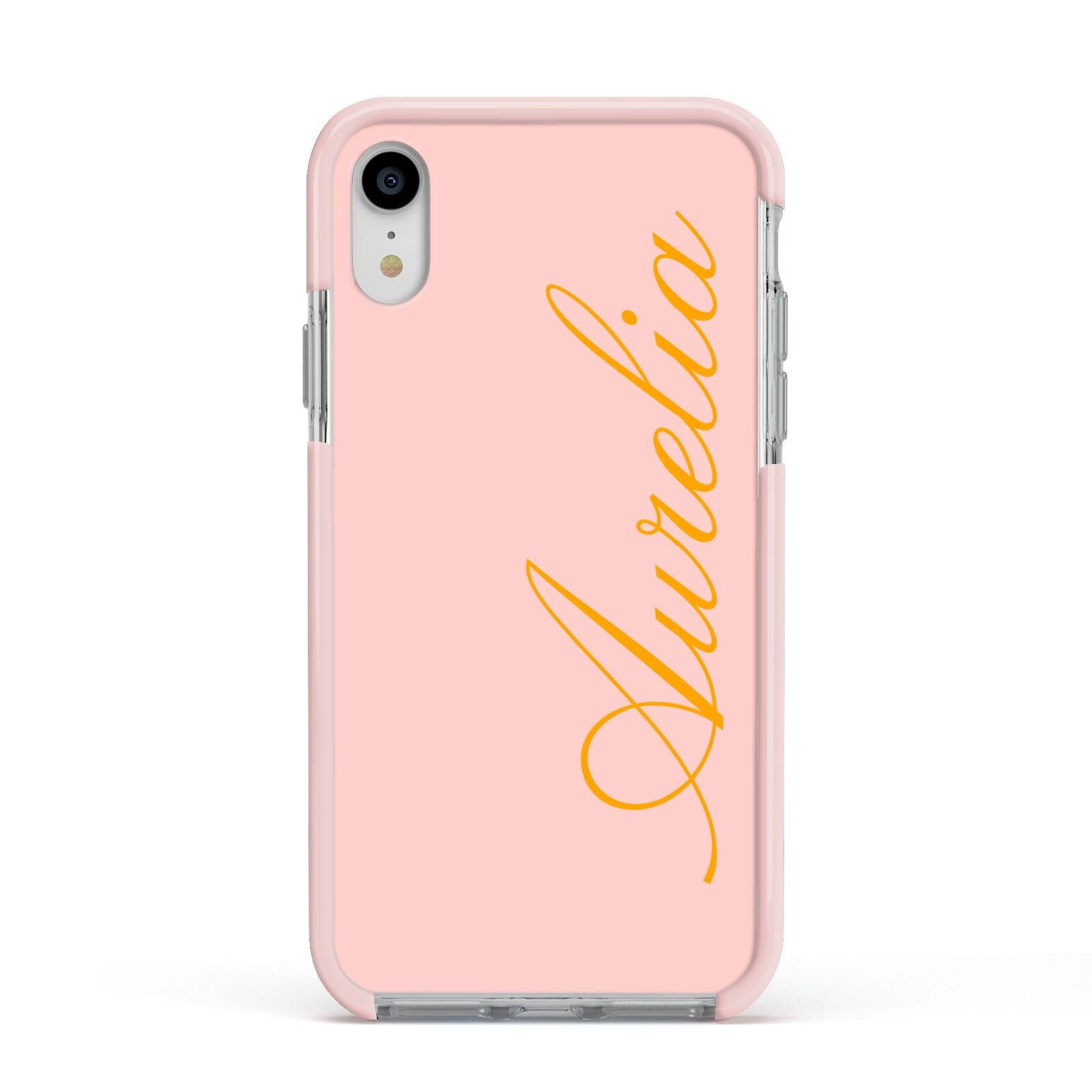 Custom Apple iPhone XR Impact Case Pink Edge on Silver Phone