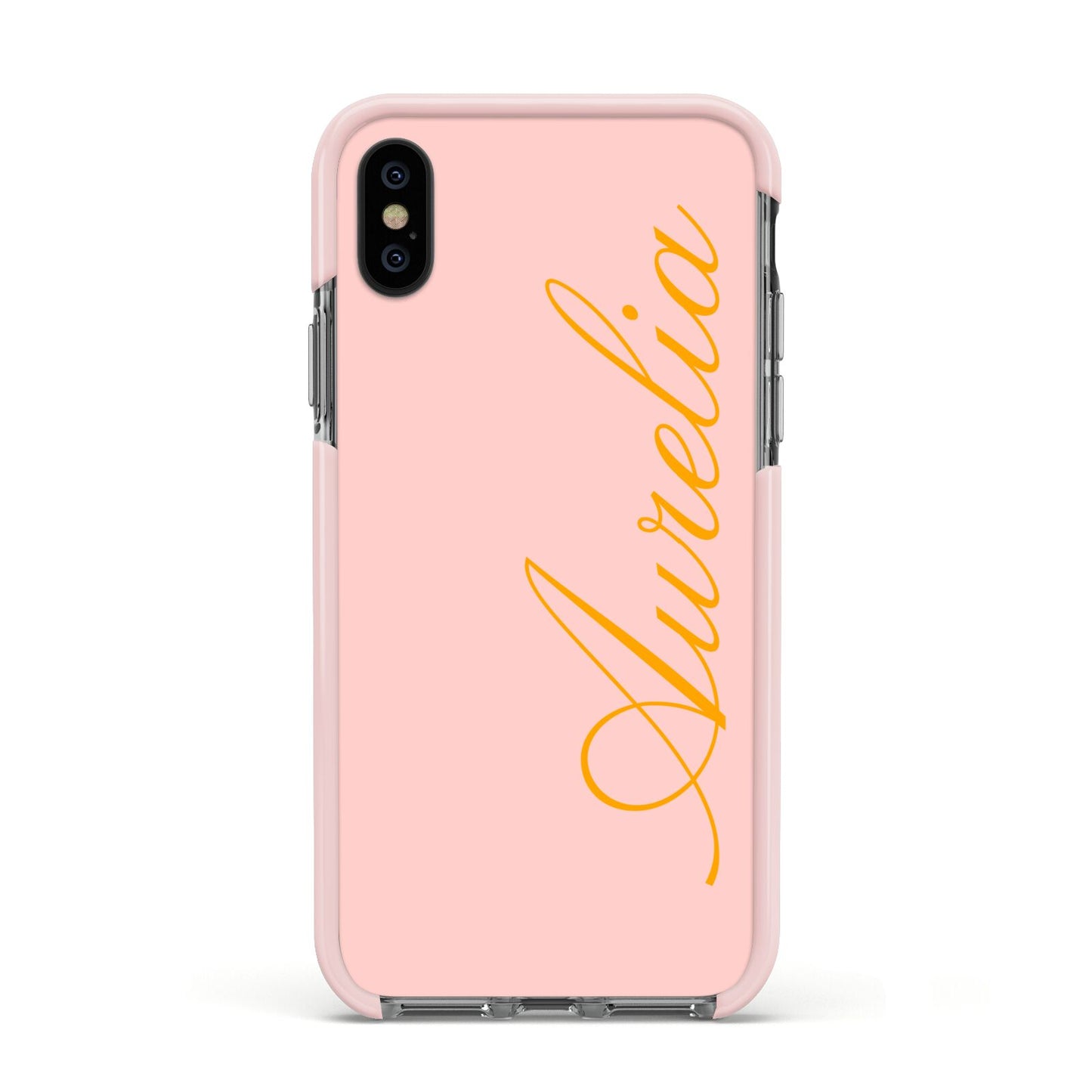 Custom Apple iPhone Xs Impact Case Pink Edge on Black Phone