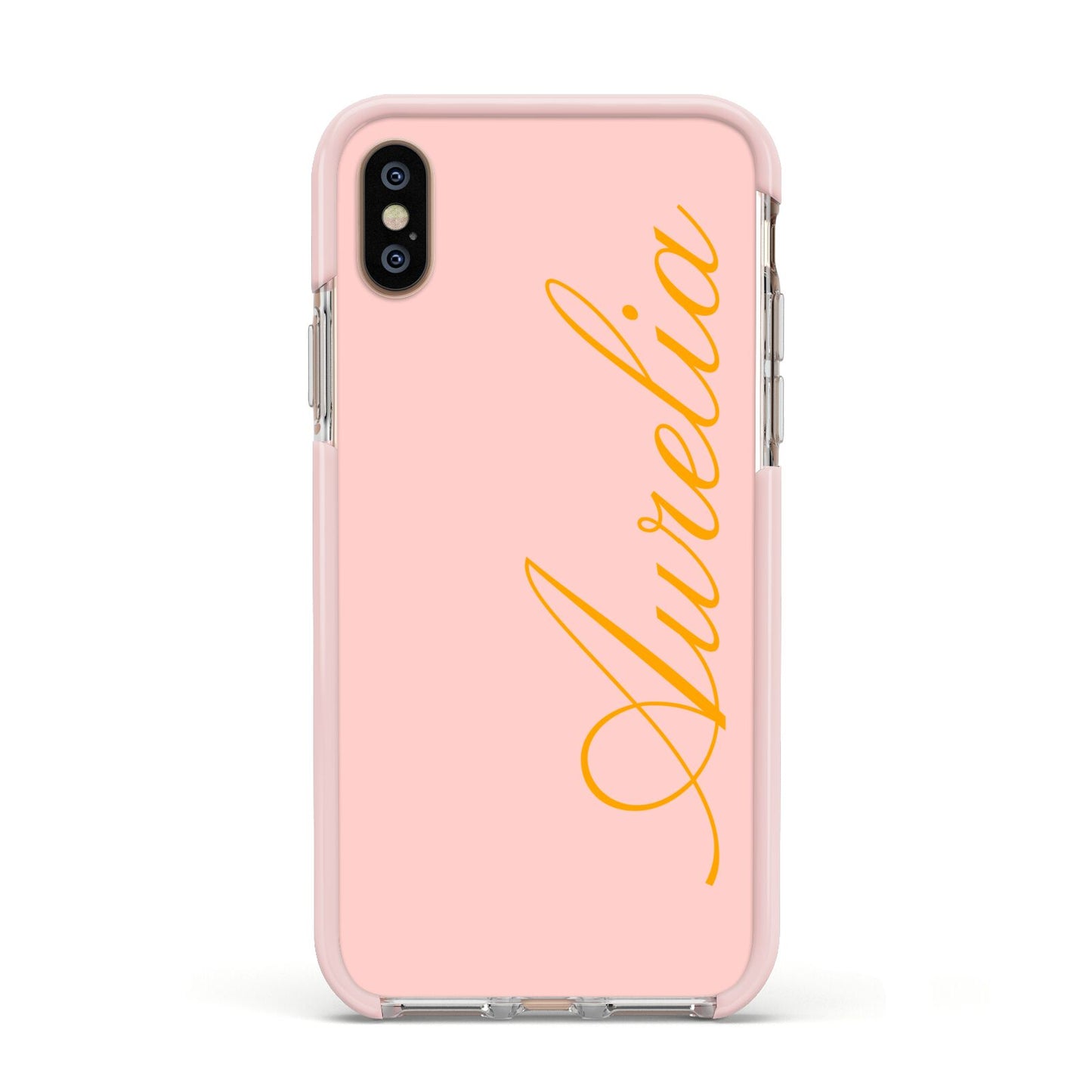 Custom Apple iPhone Xs Impact Case Pink Edge on Gold Phone