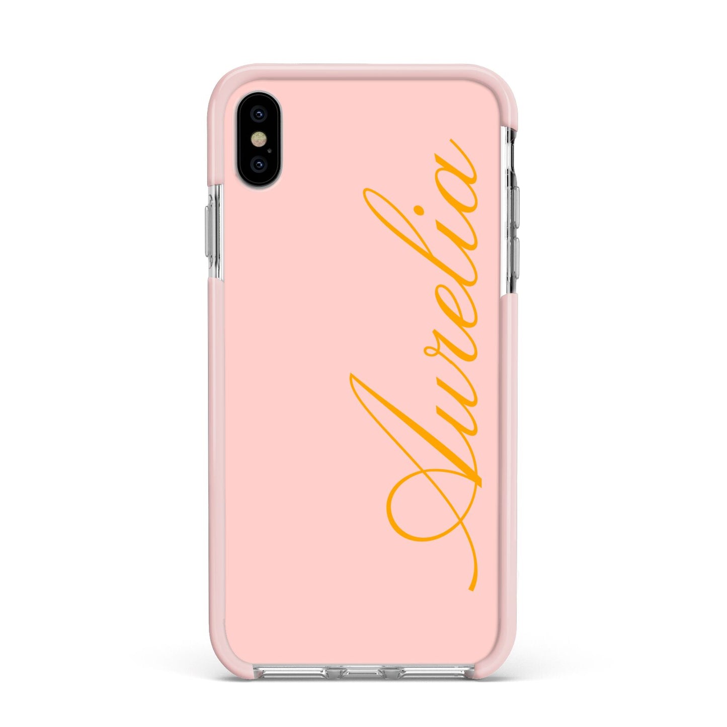 Custom Apple iPhone Xs Max Impact Case Pink Edge on Silver Phone