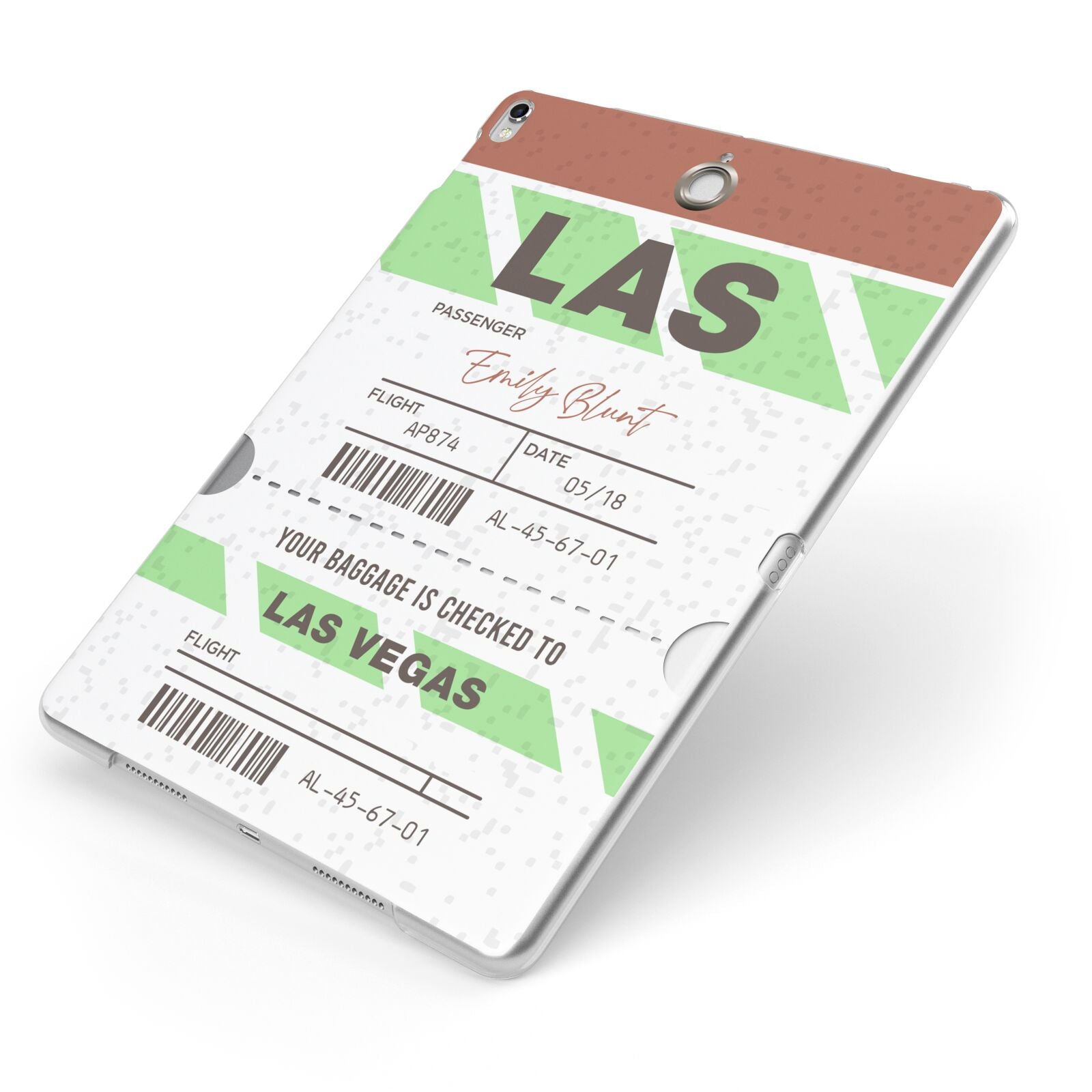 Custom Baggage Tag Apple iPad Case on Silver iPad Side View