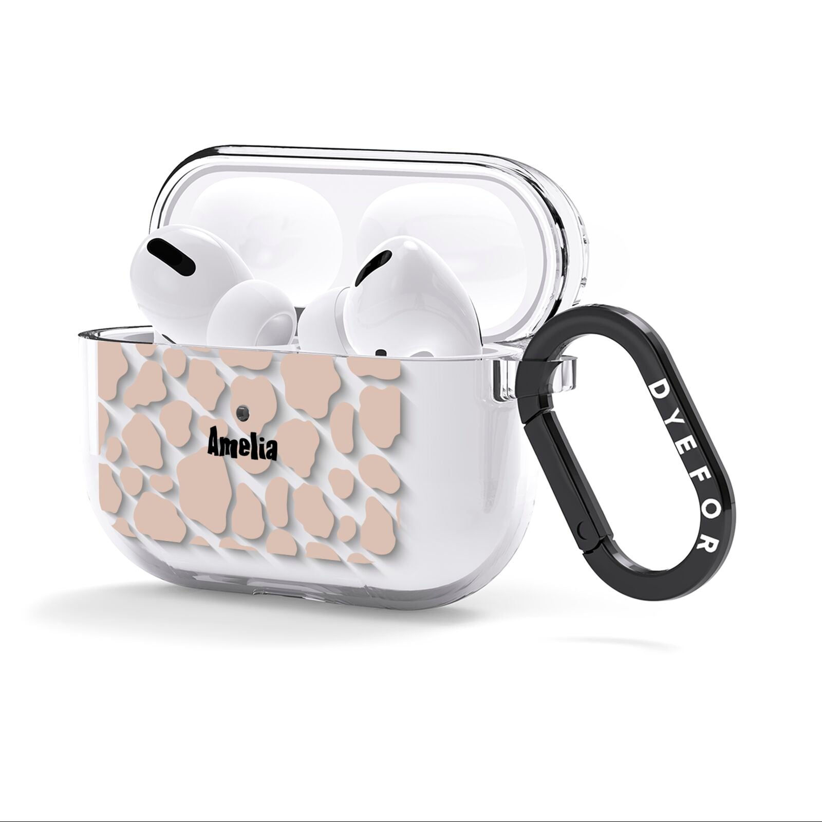 Custom Beige Cow Print AirPods Clear Case 3rd Gen Side Image