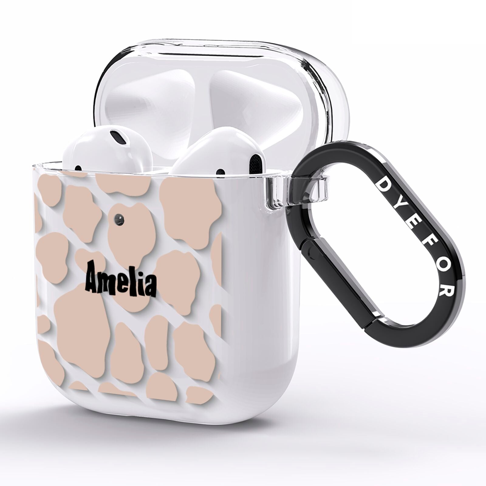 Custom Beige Cow Print AirPods Clear Case Side Image