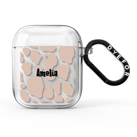 Custom Beige Cow Print AirPods Clear Case