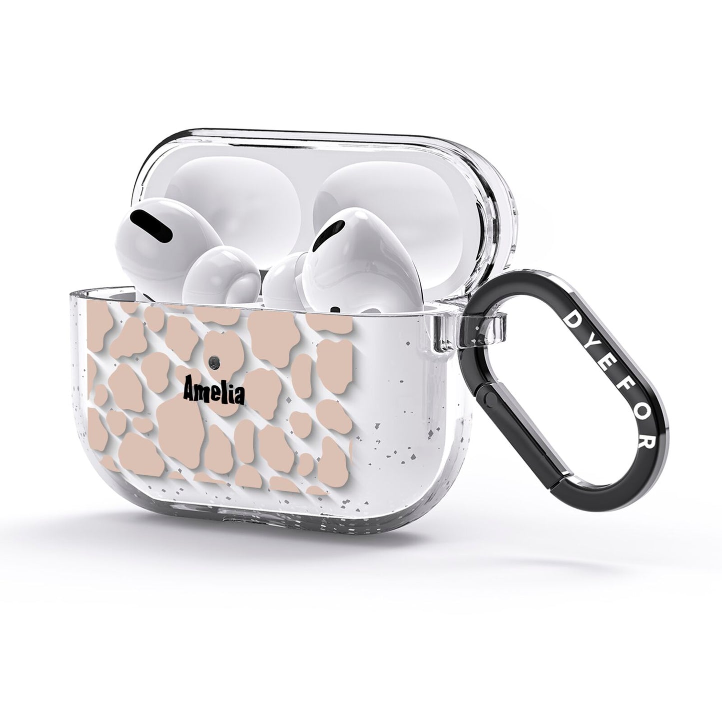 Custom Beige Cow Print AirPods Glitter Case 3rd Gen Side Image