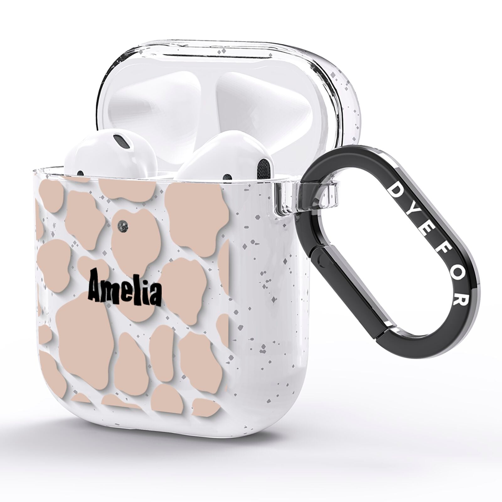 Custom Beige Cow Print AirPods Glitter Case Side Image