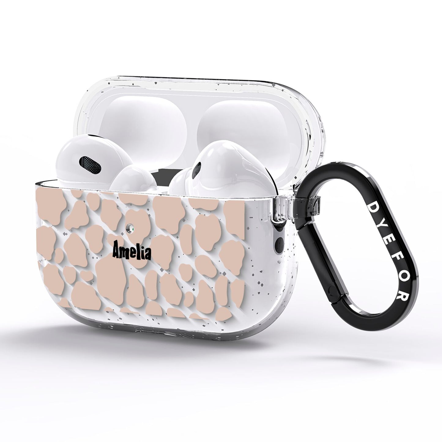 Custom Beige Cow Print AirPods Pro Glitter Case Side Image