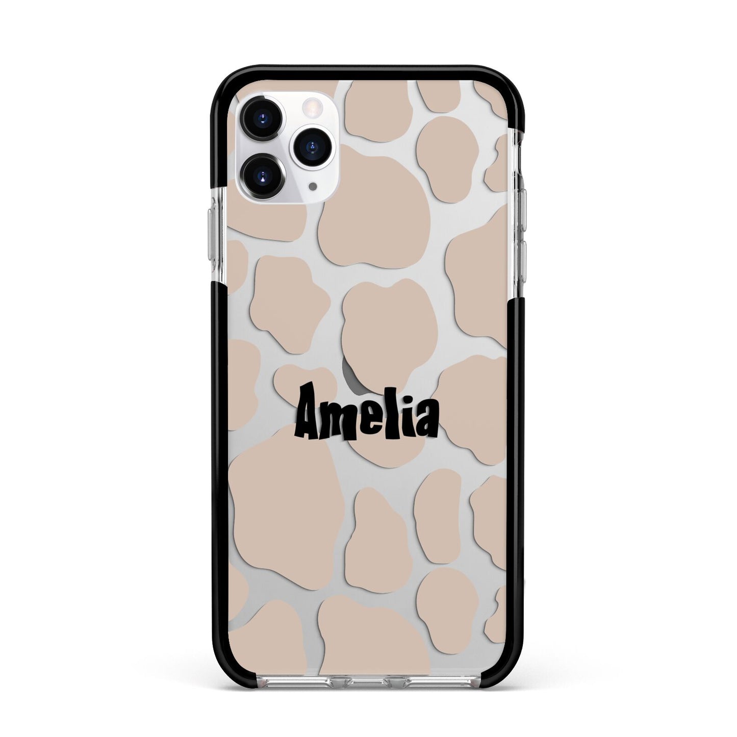 Custom Beige Cow Print Apple iPhone 11 Pro Max in Silver with Black Impact Case