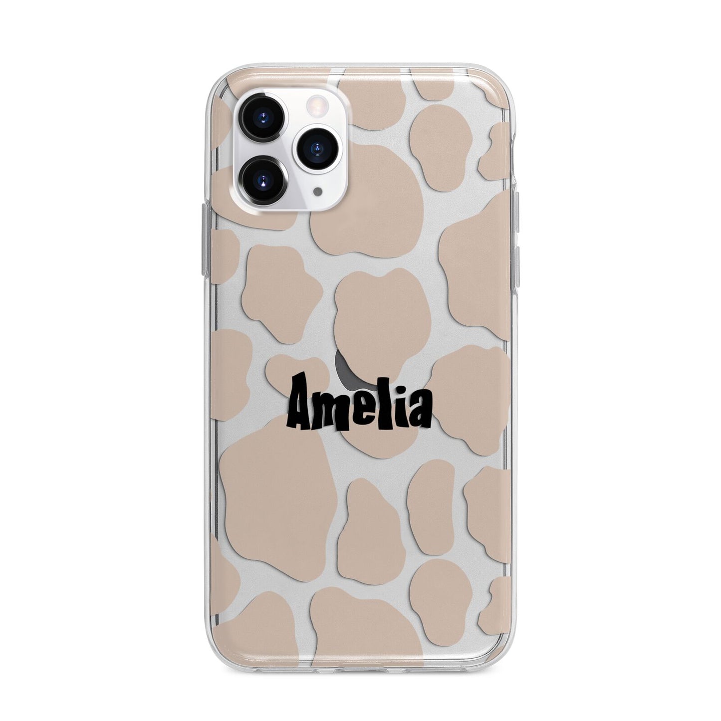 Custom Beige Cow Print Apple iPhone 11 Pro Max in Silver with Bumper Case