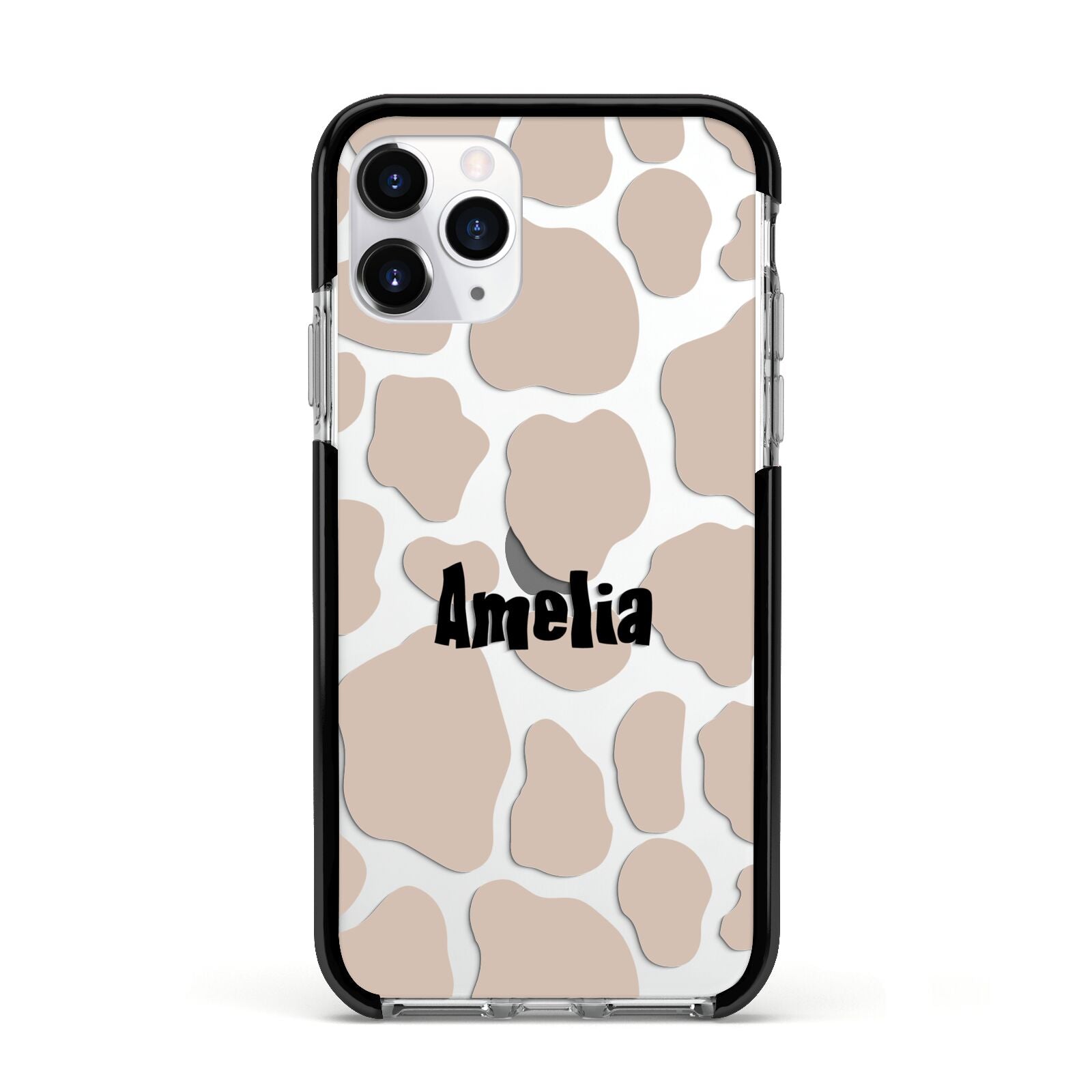 Custom Beige Cow Print Apple iPhone 11 Pro in Silver with Black Impact Case