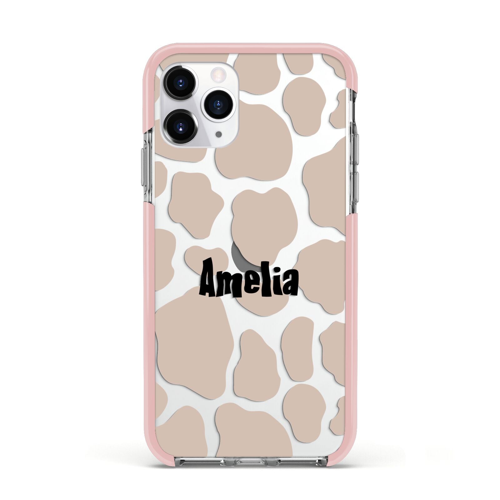 Custom Beige Cow Print Apple iPhone 11 Pro in Silver with Pink Impact Case