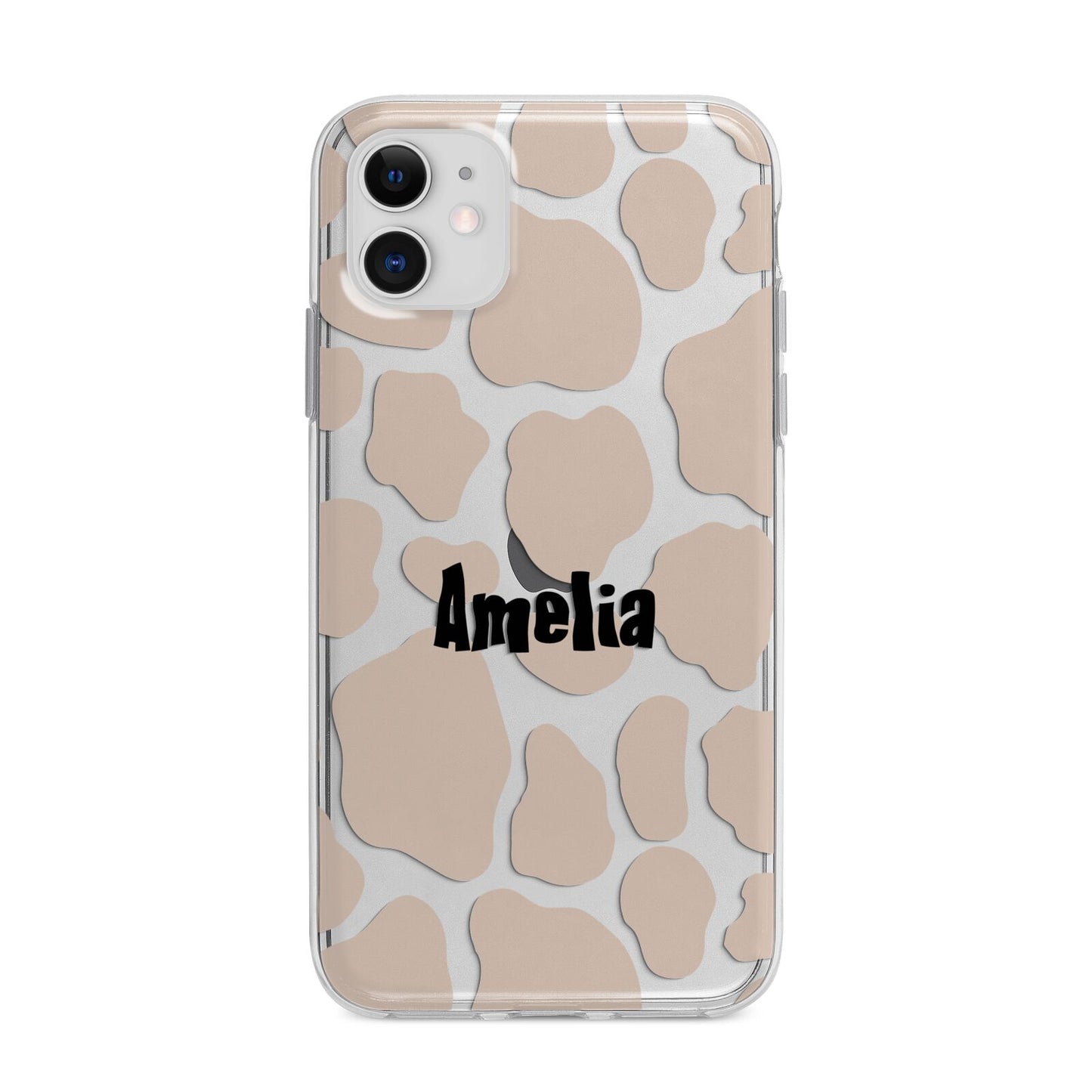 Custom Beige Cow Print Apple iPhone 11 in White with Bumper Case