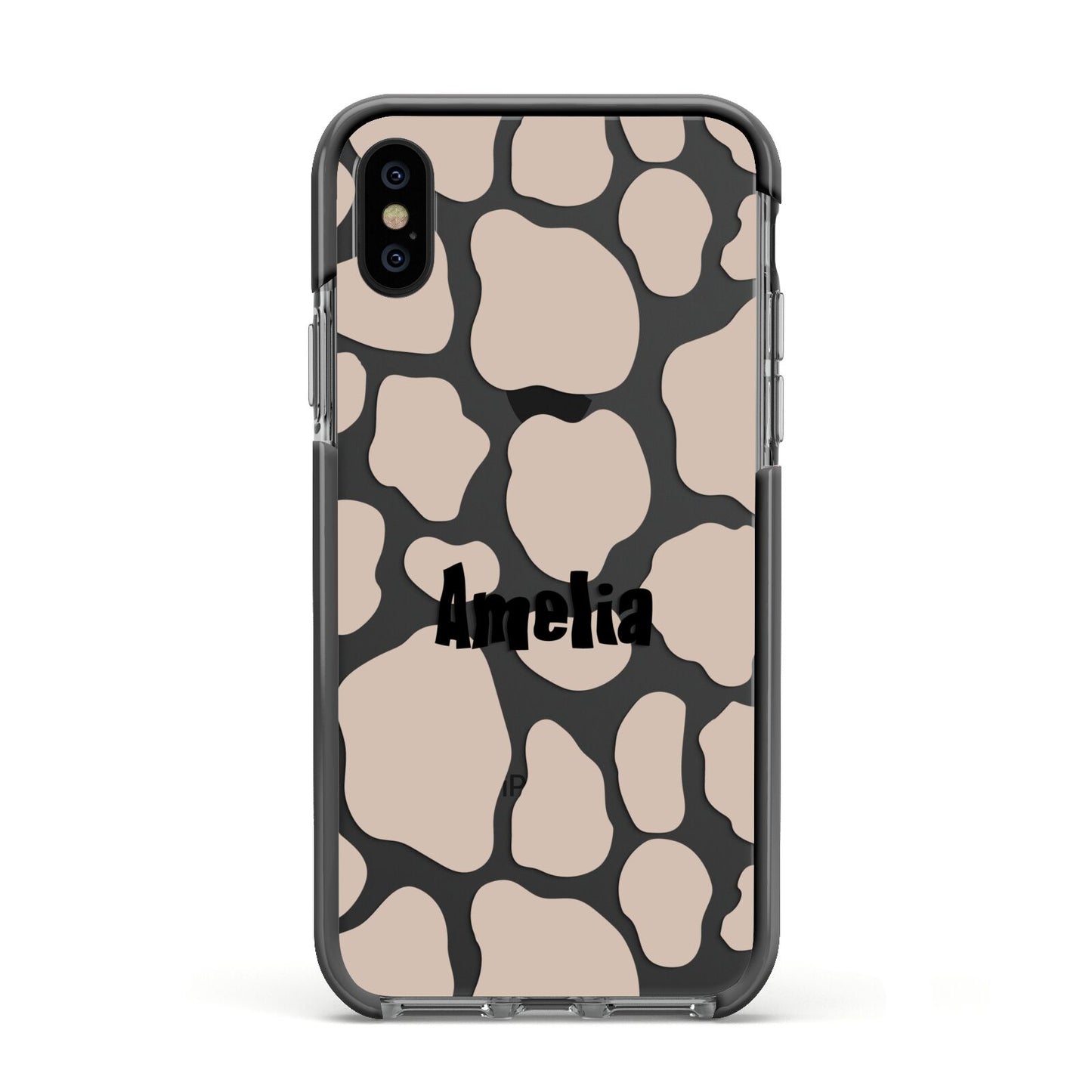 Custom Beige Cow Print Apple iPhone Xs Impact Case Black Edge on Black Phone