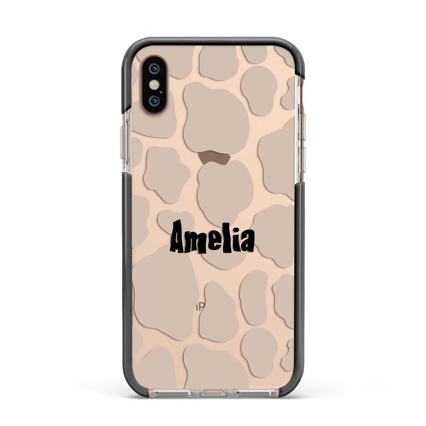 Custom Beige Cow Print Apple iPhone Xs Impact Case Black Edge on Gold Phone